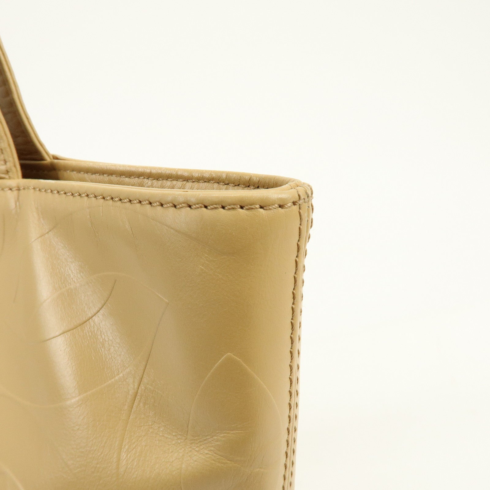 CHANEL COCO Mark Leather Tote Bag Shoulder Bag Beige