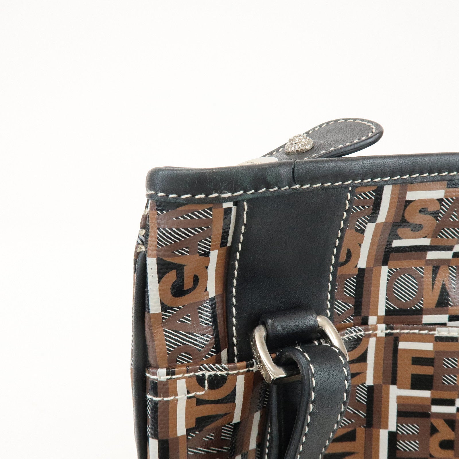 Ferragamo Logo PVC Leather Shoulder Crossbody Bag Brown Black