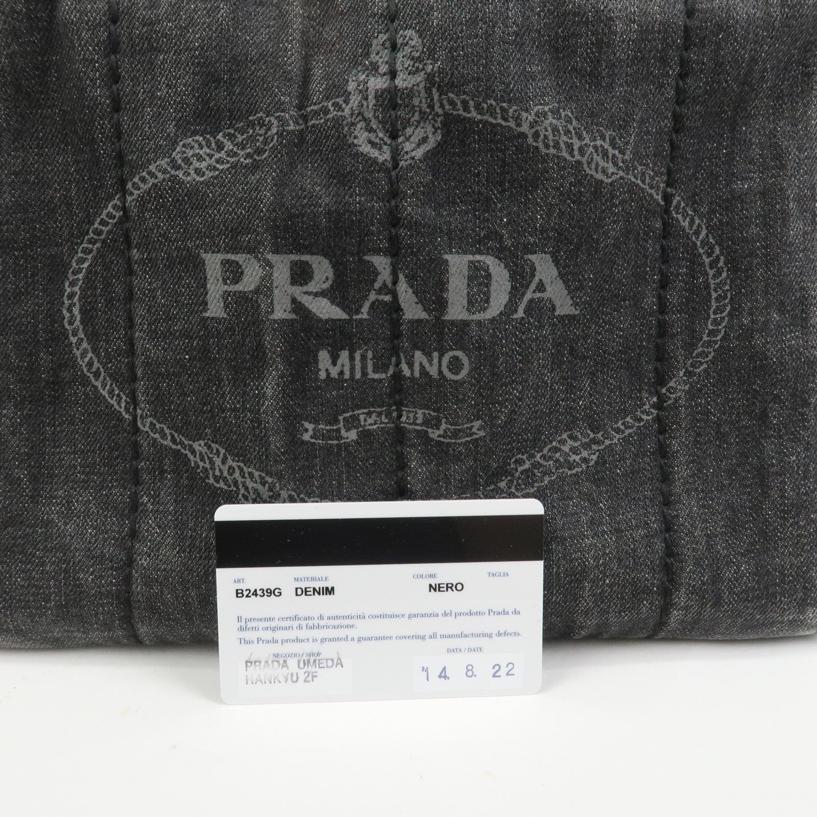 PRADA Canapa Mini Canvas Denim 2Way Shoulder Hand Bag Black B2439G