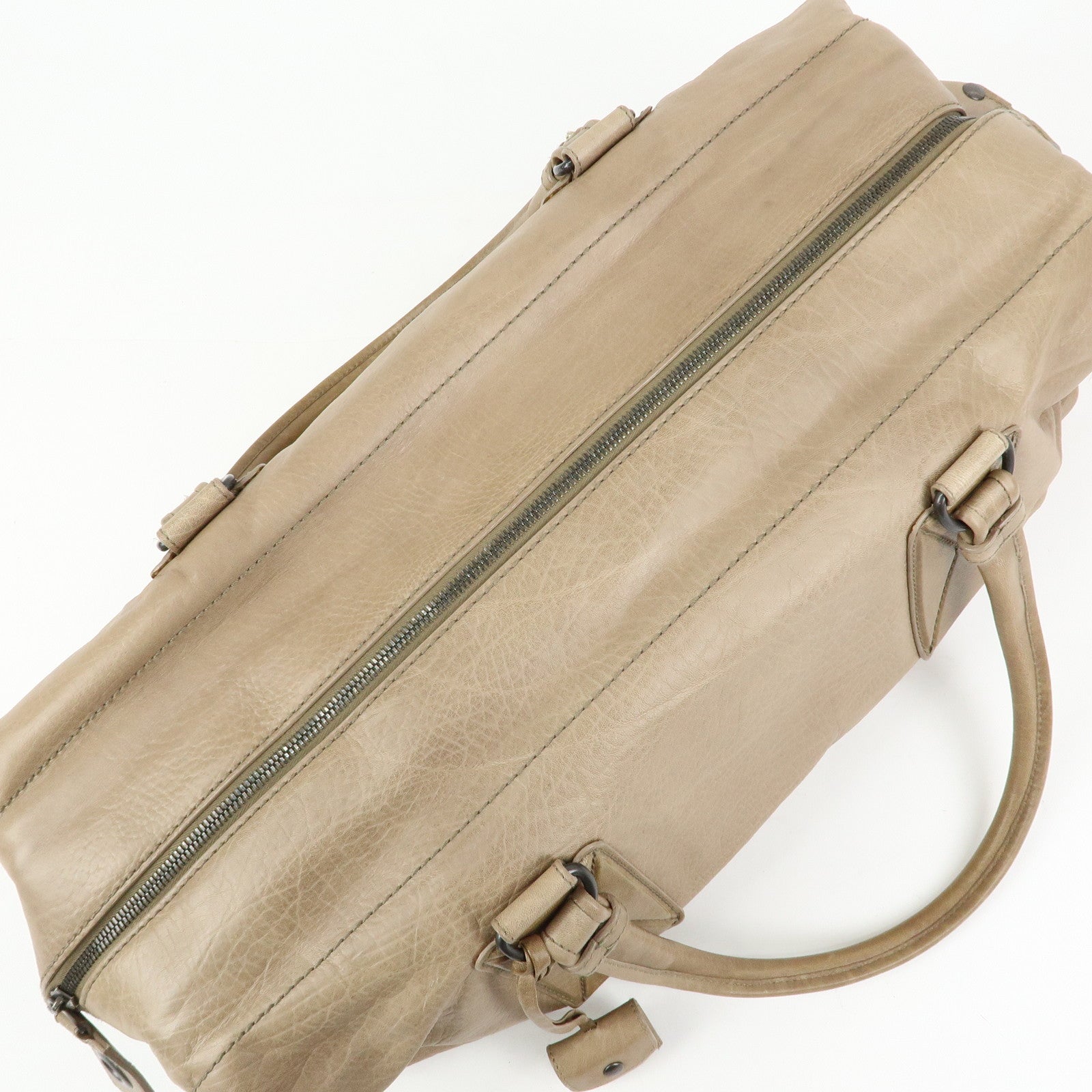 BOTTEGA VENETA Canvas Leather Boston Bag Hand Bag Beige 145119