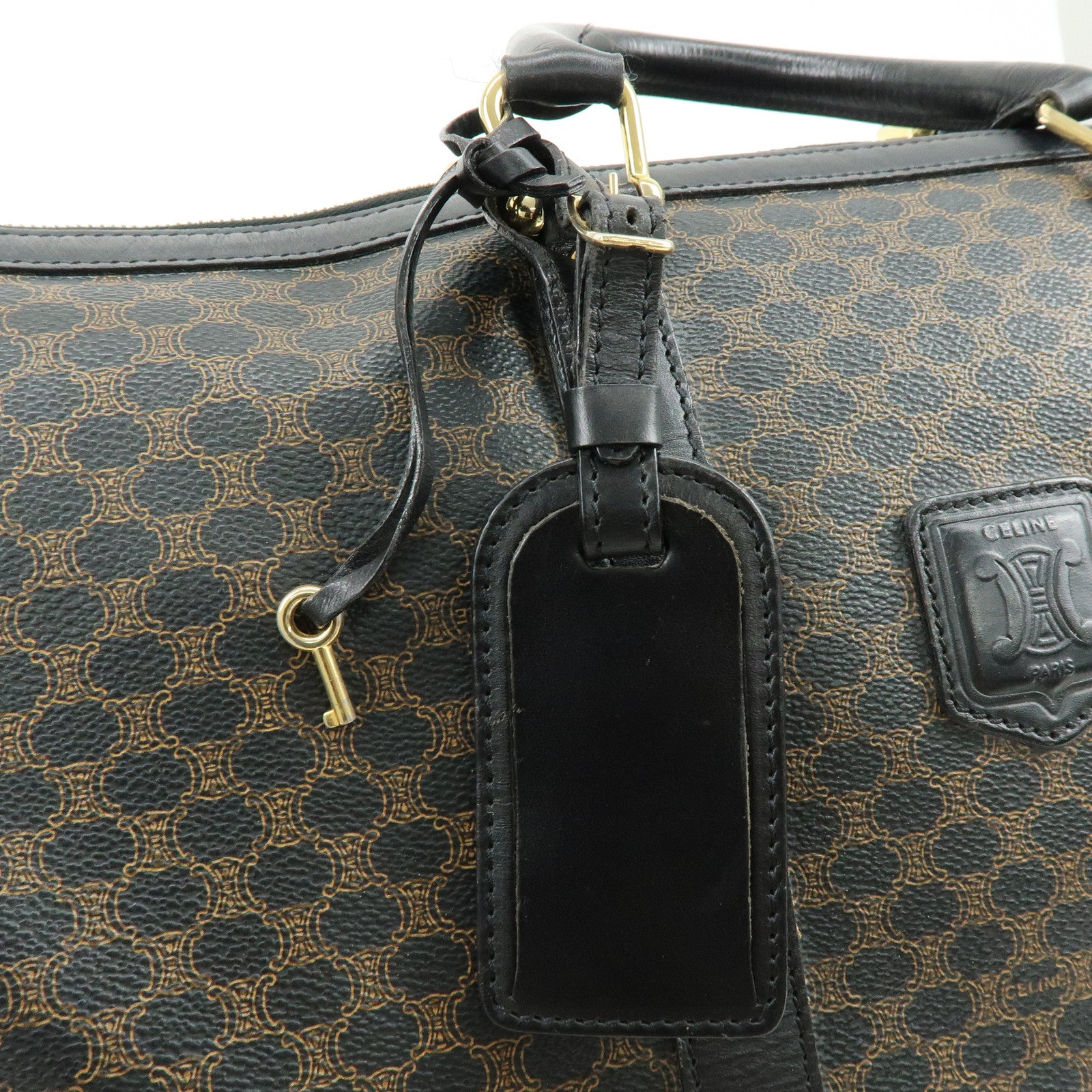 CELINE Macadam PVC Leather Boston Bag Tote Bag Black Brown