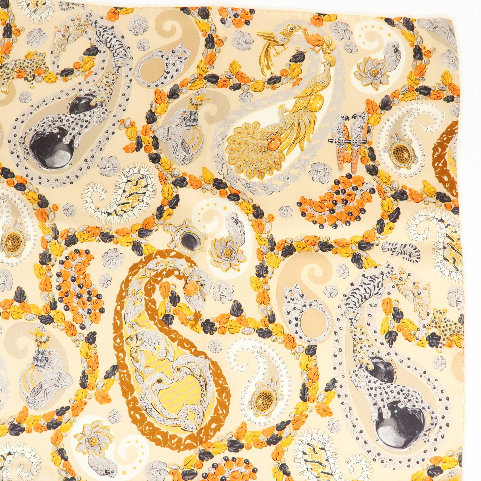 Cartier Silk 100% Scarf Panthere Jewelry Motif Beige