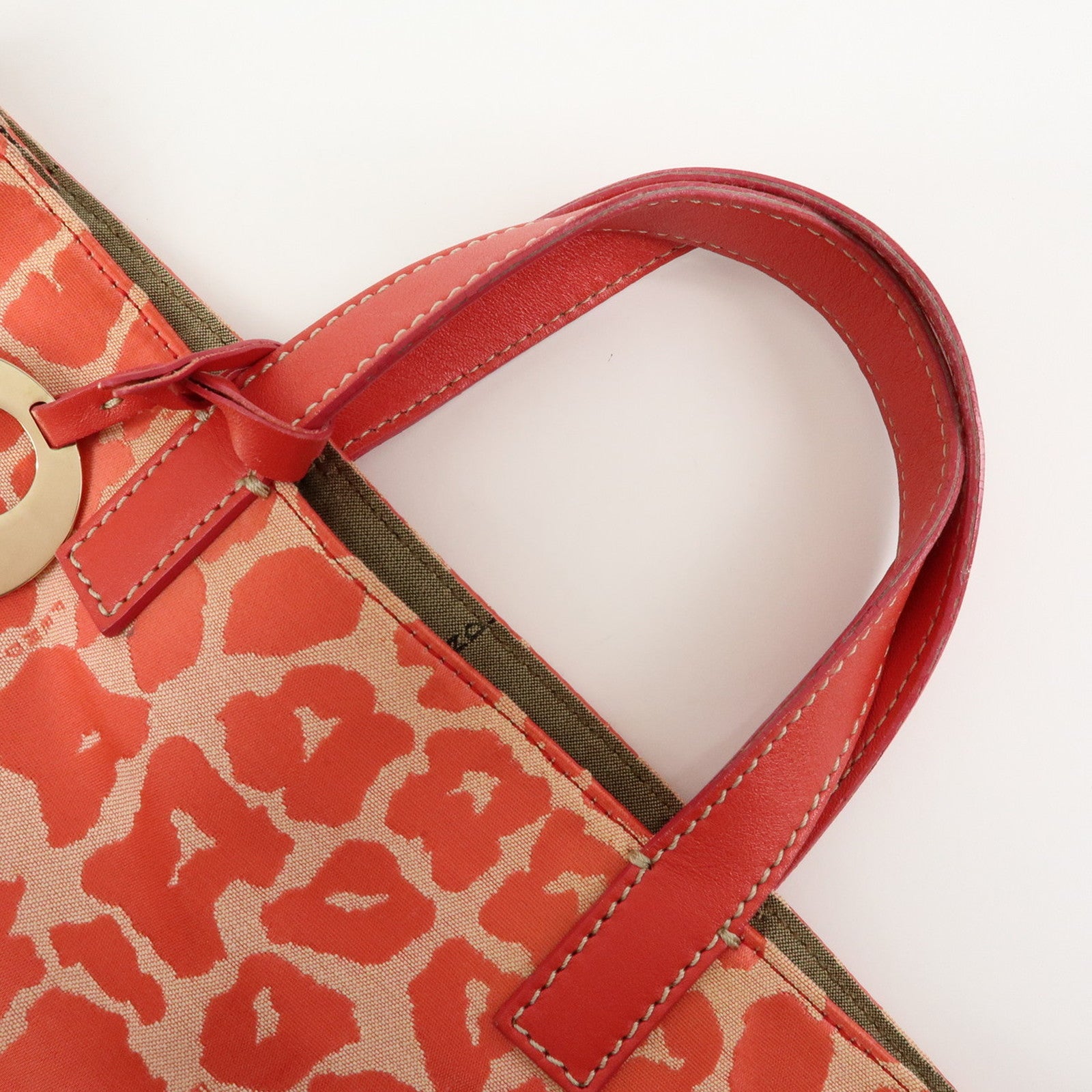 FENDI Canvas Leather Tote Bag Hand Bag Leopard Pink 8BH173