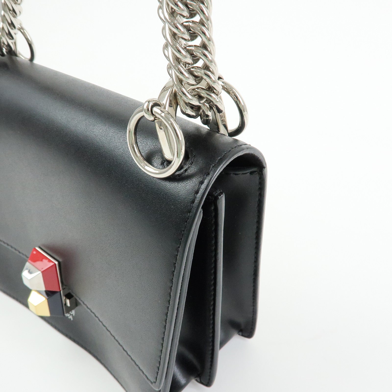 FENDI Kan I Mini Leather Chain Shoulder Crossbody Bag Black 8M0381