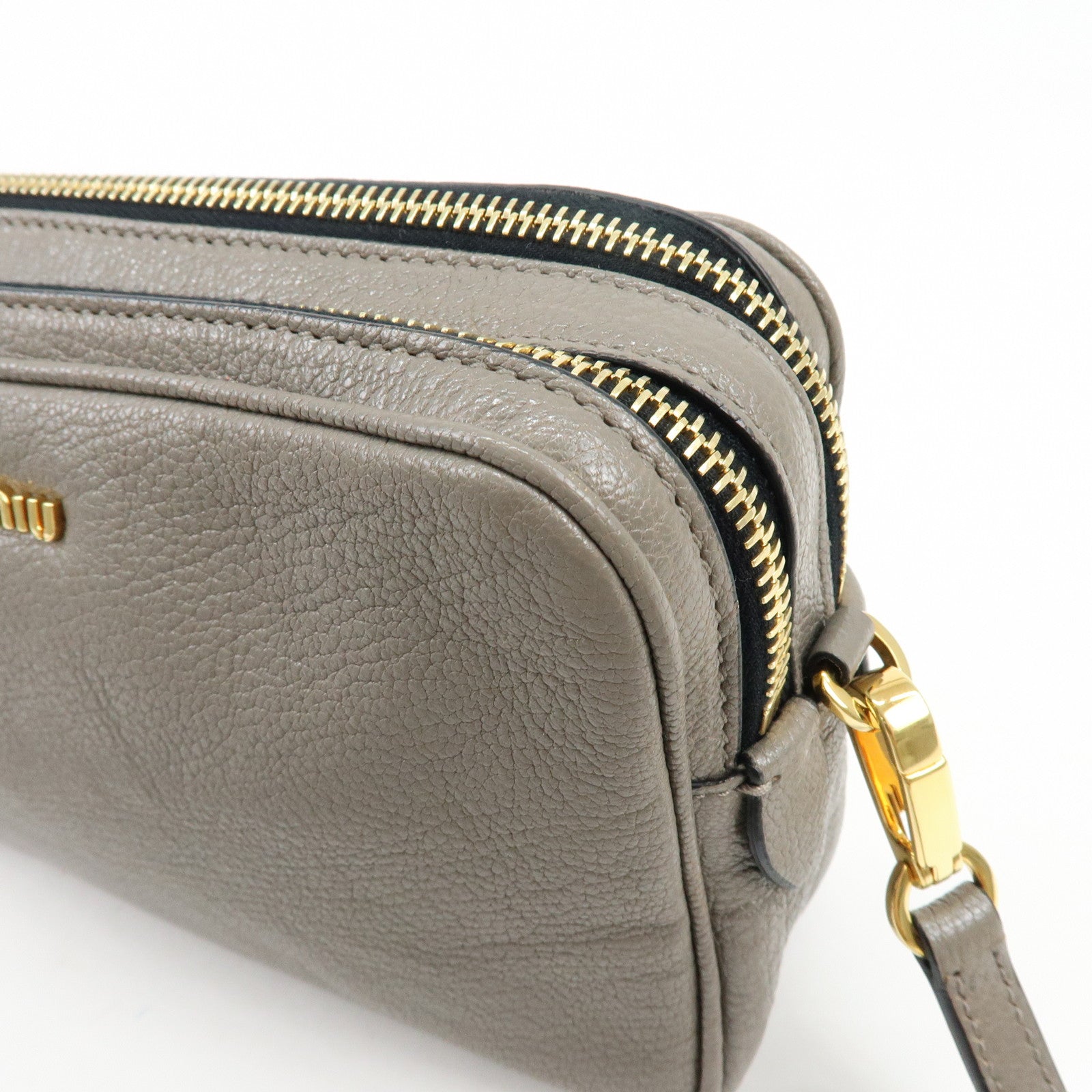 MIU MIU Madras Leather Shoulder Bag Crossbody Bag Gray