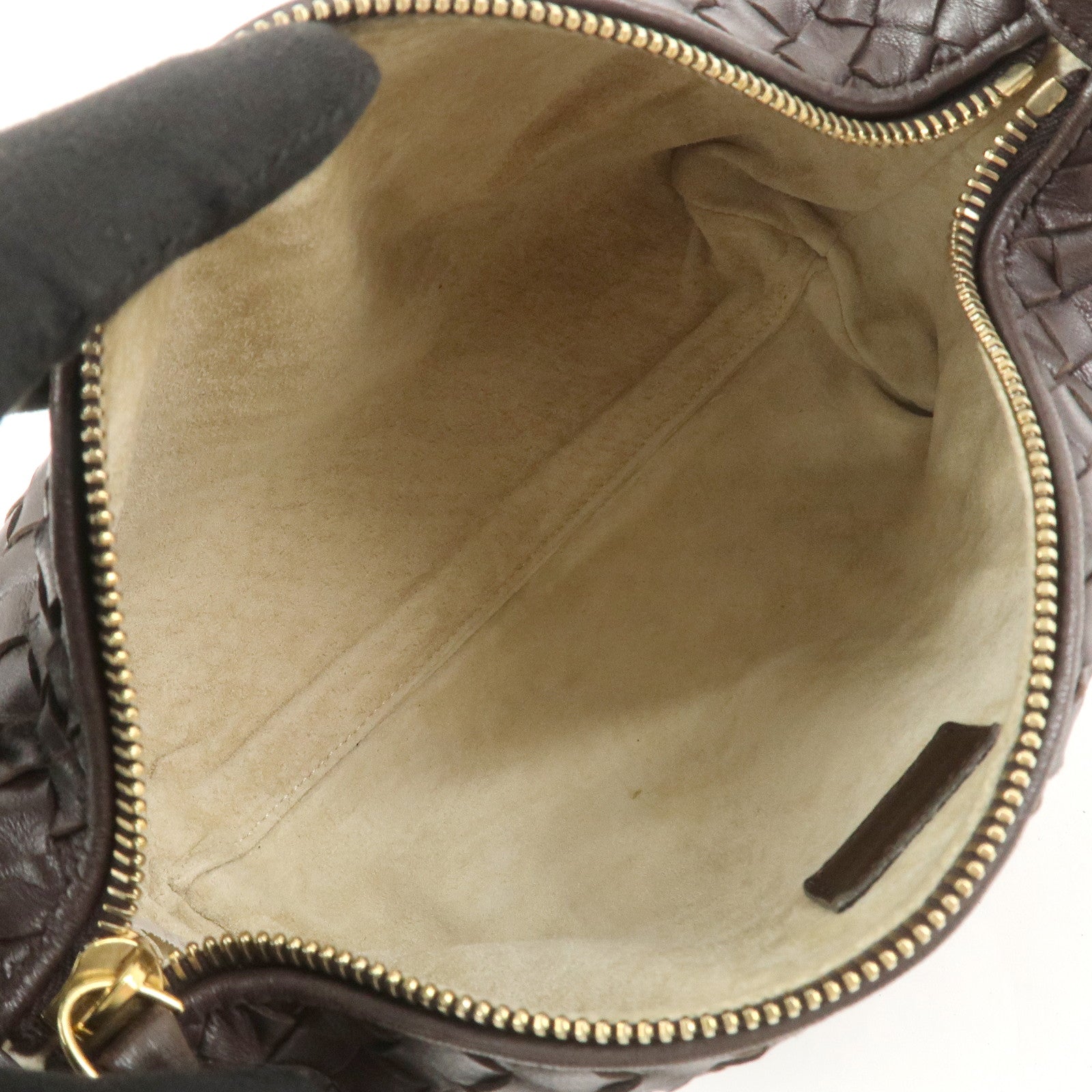 BOTTEGA VENETA Intrecciato Lamb Skin Hand Bag Boston Bag Dark Brown