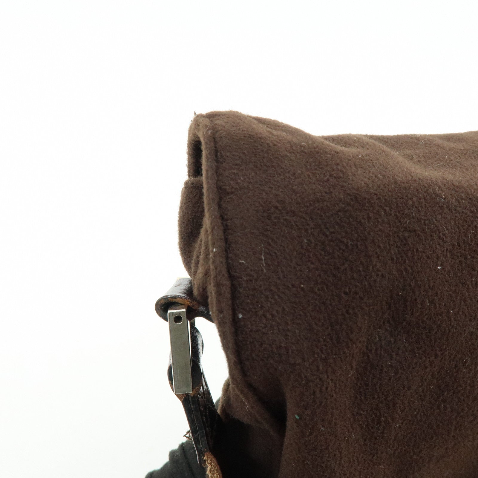 FENDI Wool Leather Shoulder Bag Crossbody Bag Brown 16071