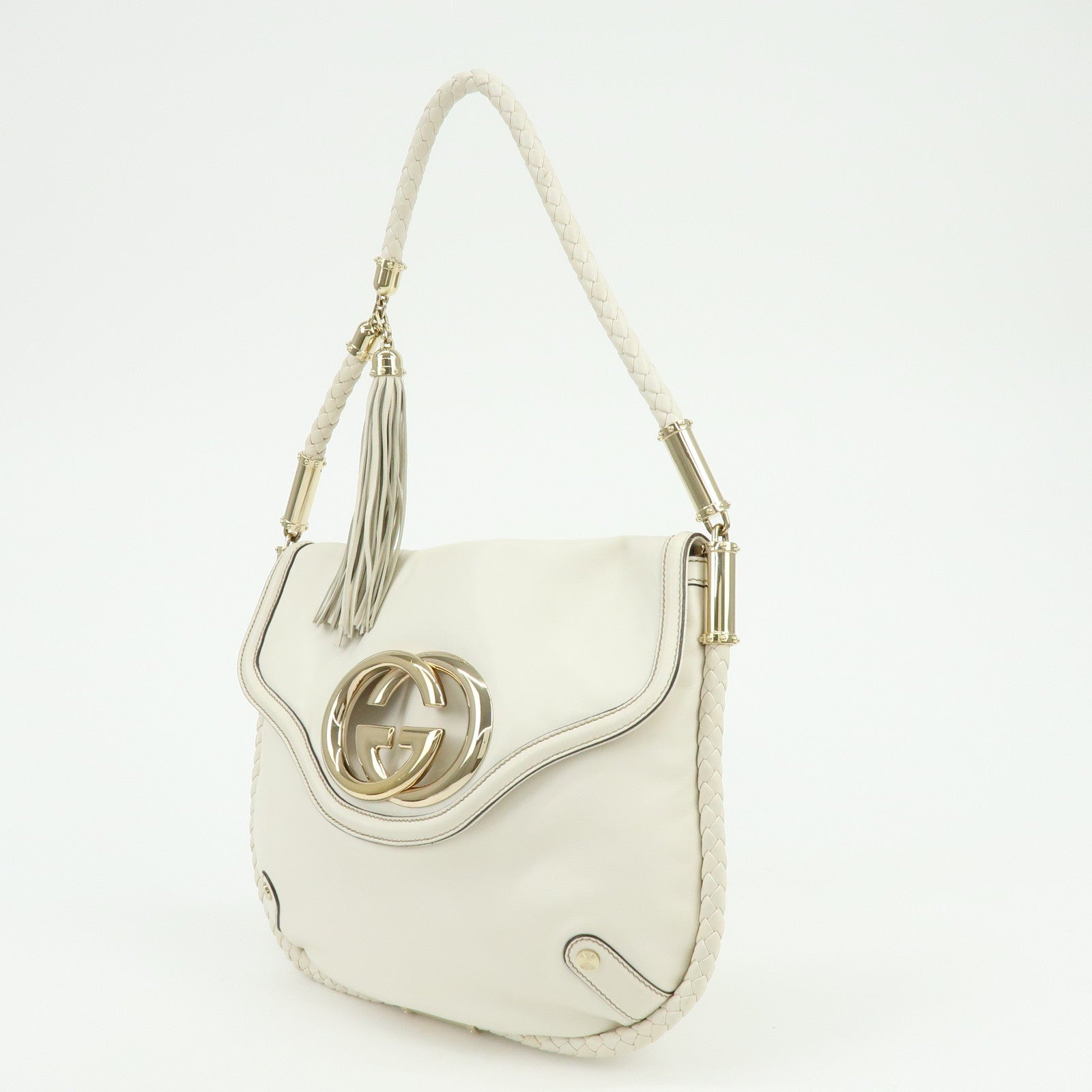 GUCCI Interlocking G Leather Shoulder Bag Ivory 167732