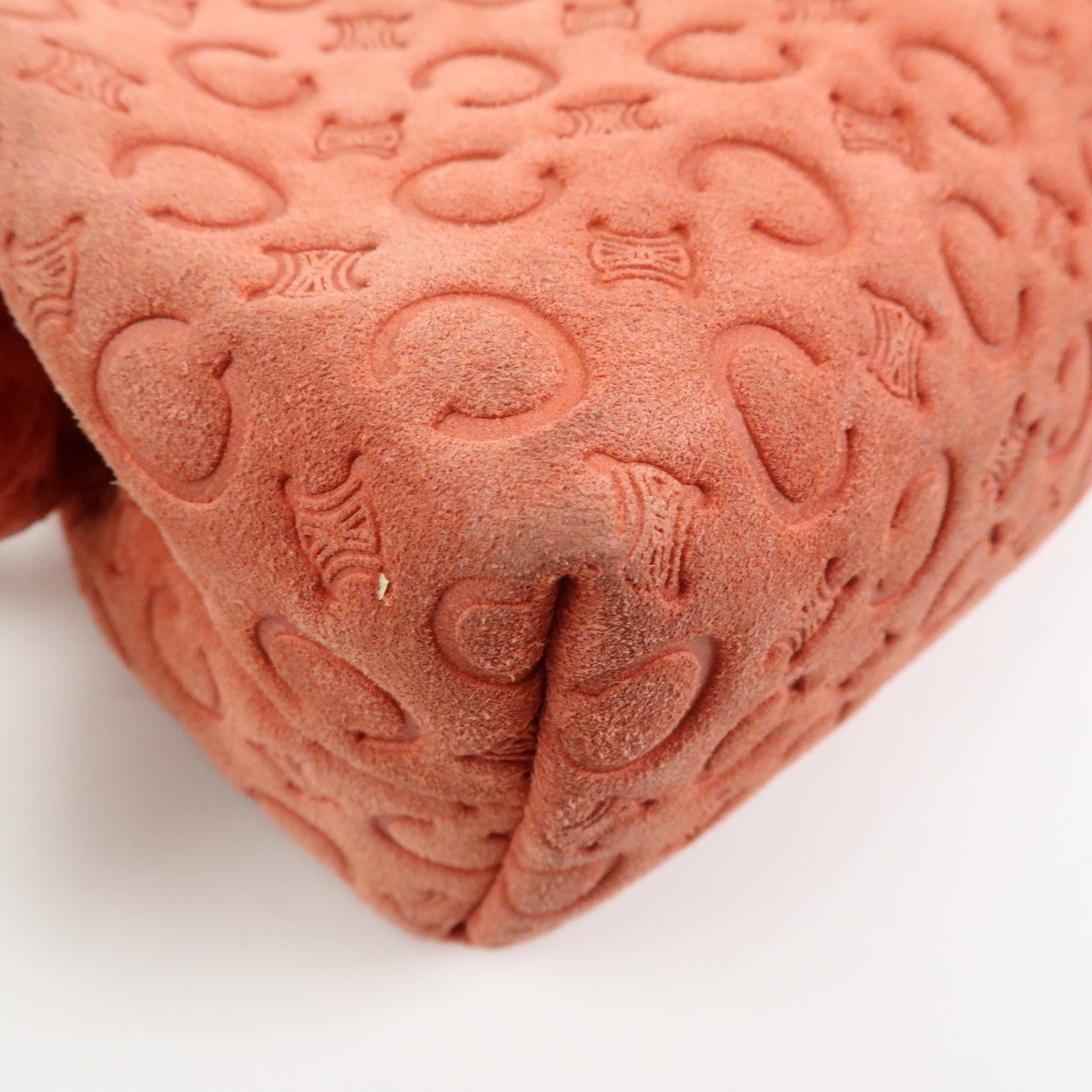 CELINE C Macadam Suede Leather Pouch Cosmetic Case Coral