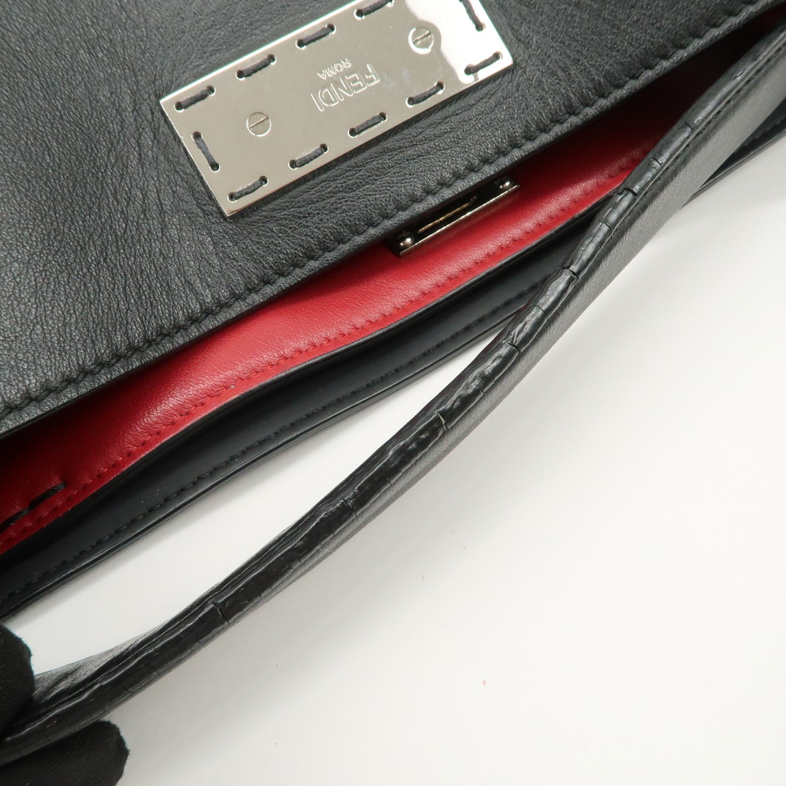 FENDI Peekaboo X-lite Fit Leather 2Way Bag Hand Bag Black Used