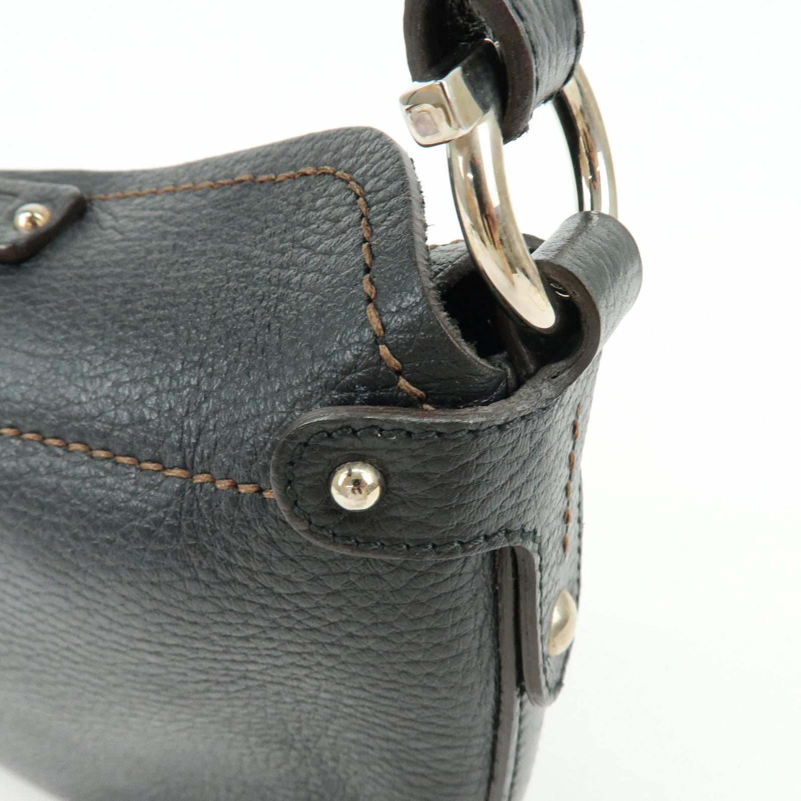 Ferragamo Gancini Leather Shoulder Bag Hand Bag Black