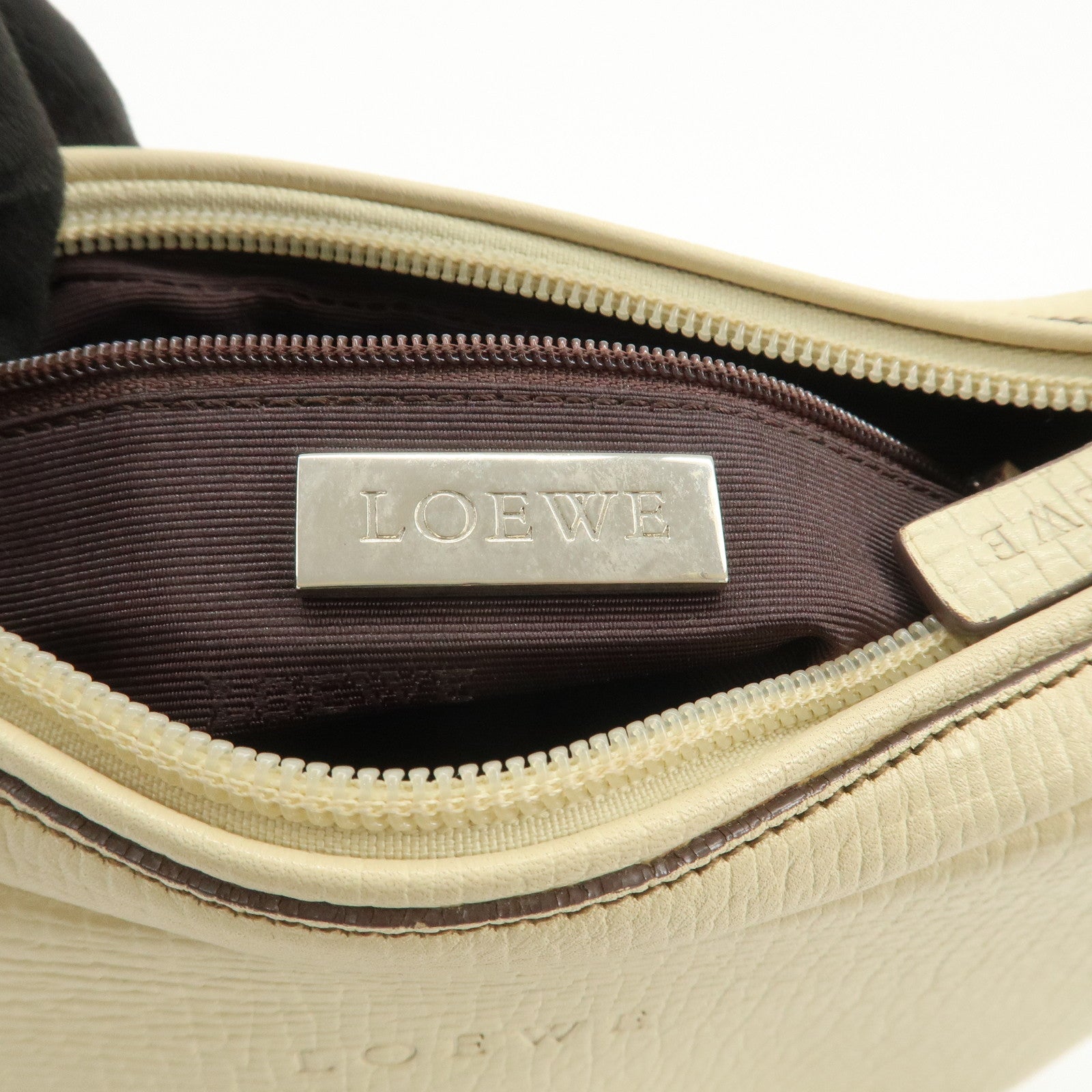 LOEWE Embossed Leather Shoulder Bag Hand Bag Ivory