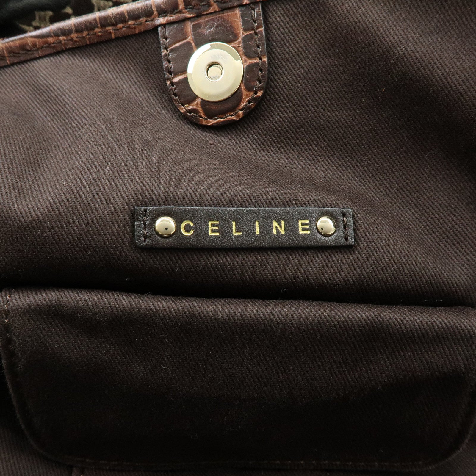 CELINE Macadam Bittersweet Canvas Embossed Leather Shoulder Bag