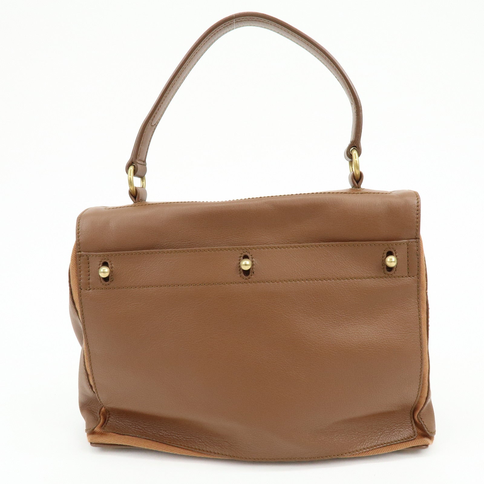 SAINT LAURENT PARIS Muse Two Leather Canvas Hand Bag Brown 229630