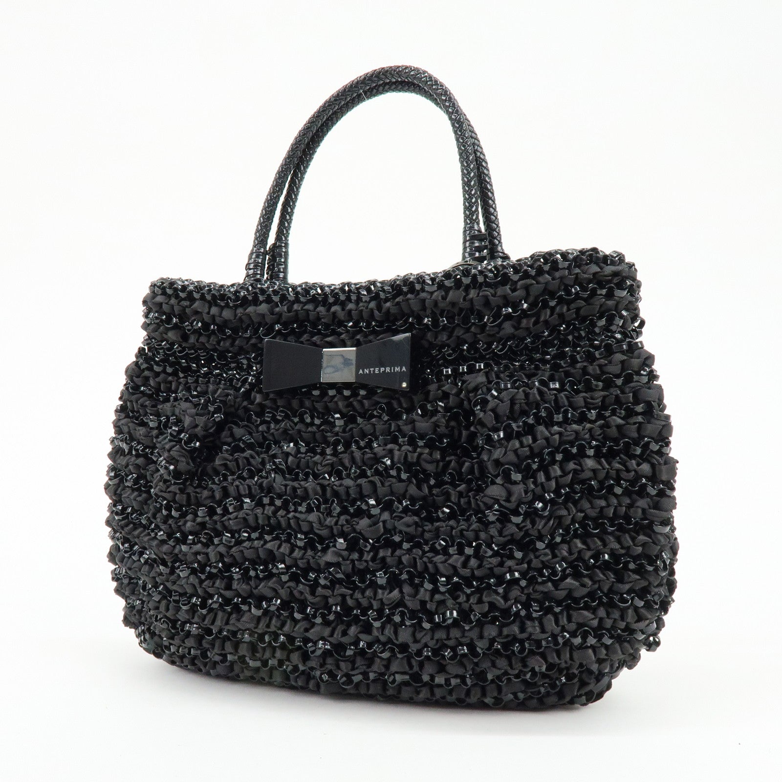 ANTEPRIMA PVC Wire Bag Ribbon 2Way Bag Hand Bag Black