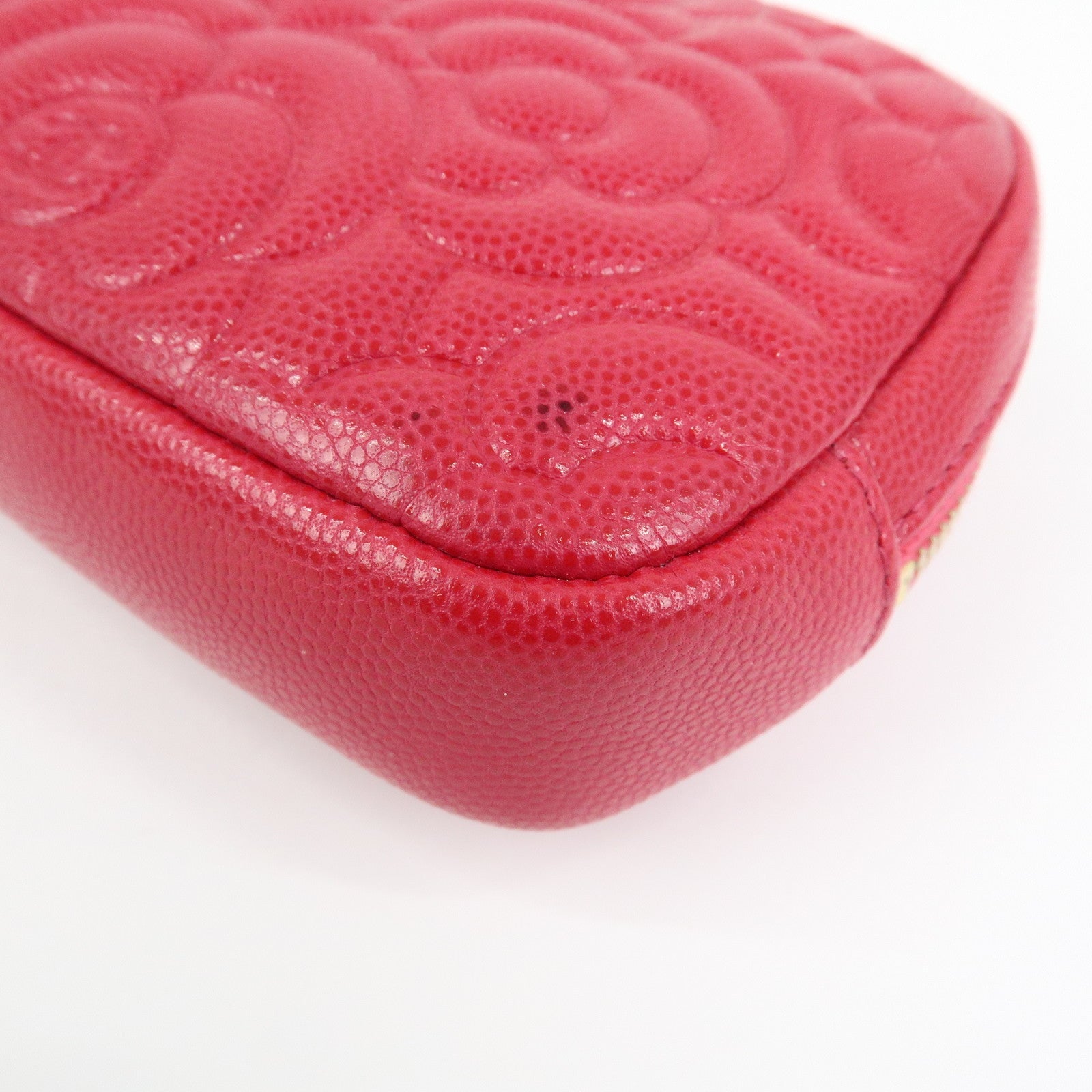 CHANEL Camellia COCO Mark Caviarskin Cosmetic Accessory Pouch Pink
