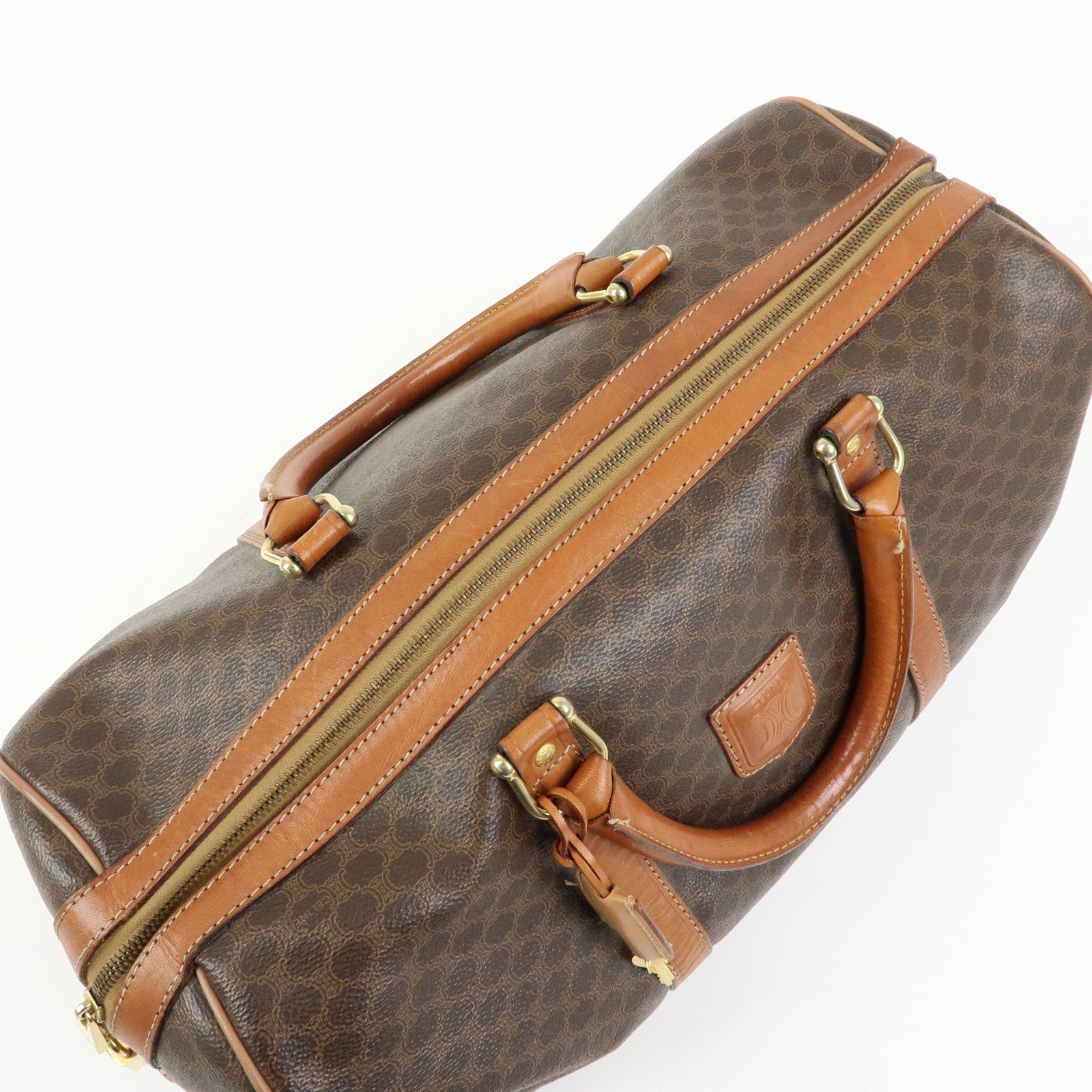 CELINE Macadam PVC Leather Boston Bag Hand Bag Brown