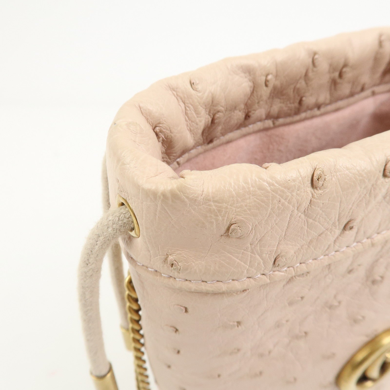 GUCCI GG Marmont Ostrich Leather Mini Bucket Chain Bag Ivory 575163