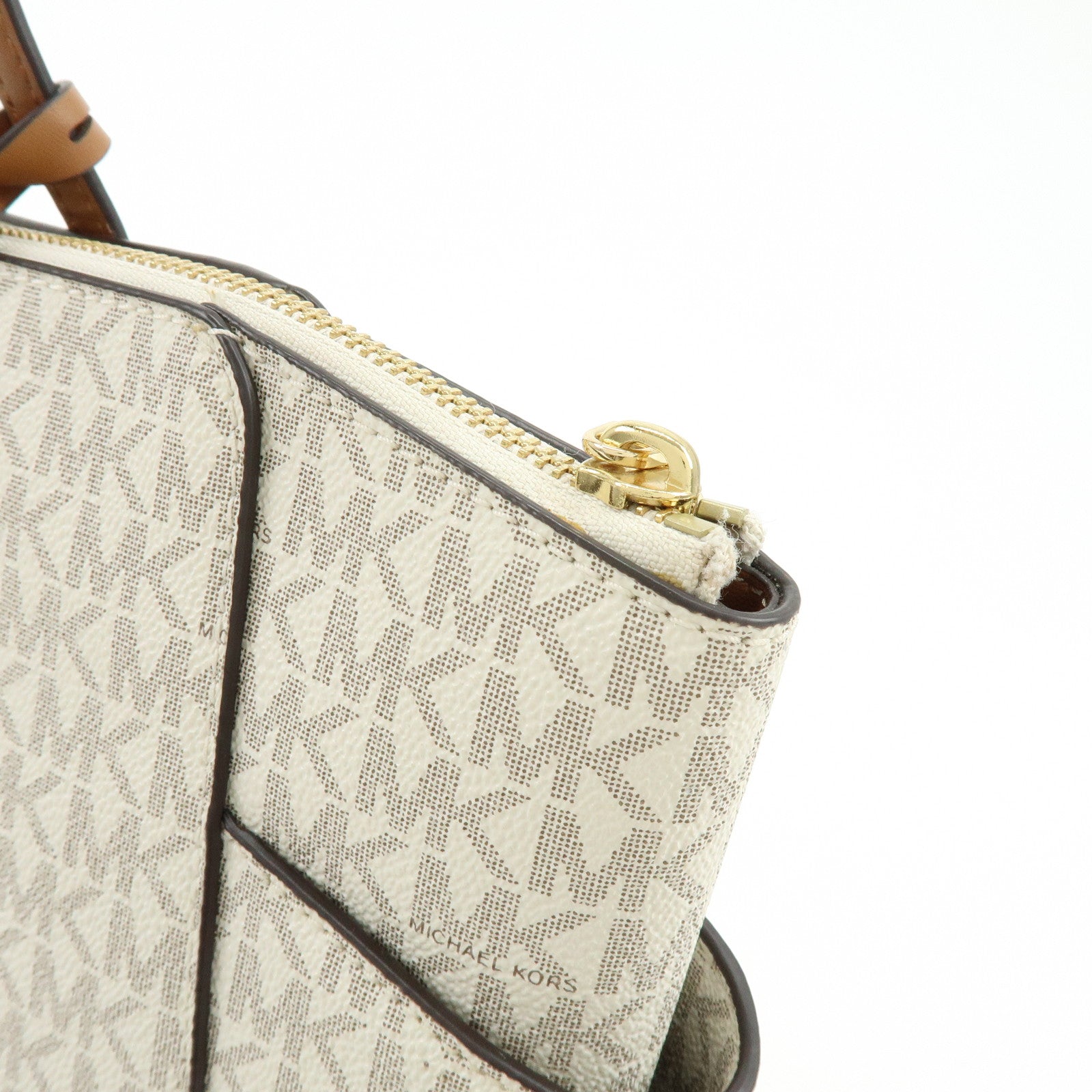 MICHAEL KORS MK Signature PVC Leather Shoulder Bag Ivory Brown