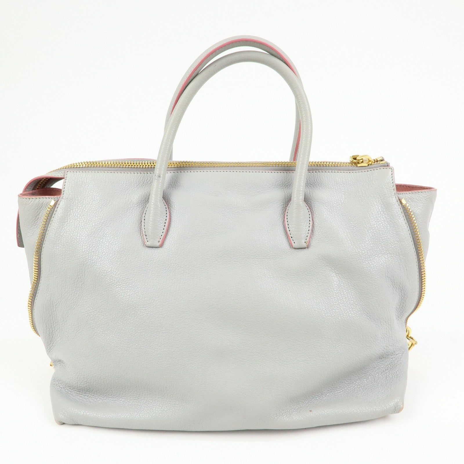 MIU MIU MADRAS Leather 2Way Bag Hand Bag Shoulder Bag Gray 5BB015