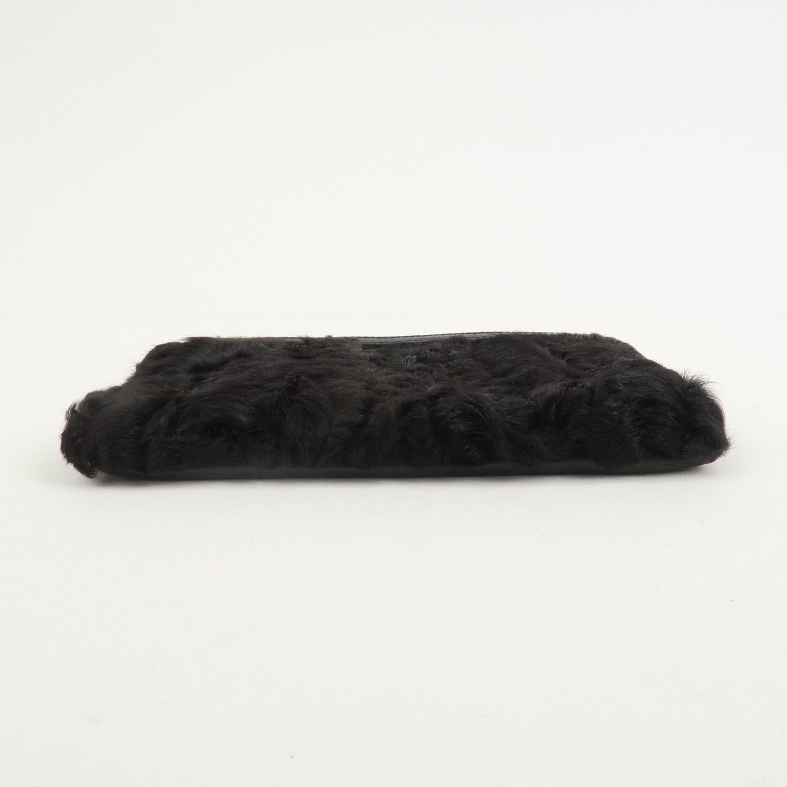 LOEWE Logo Fur Leather Cosmetic Pouch Black