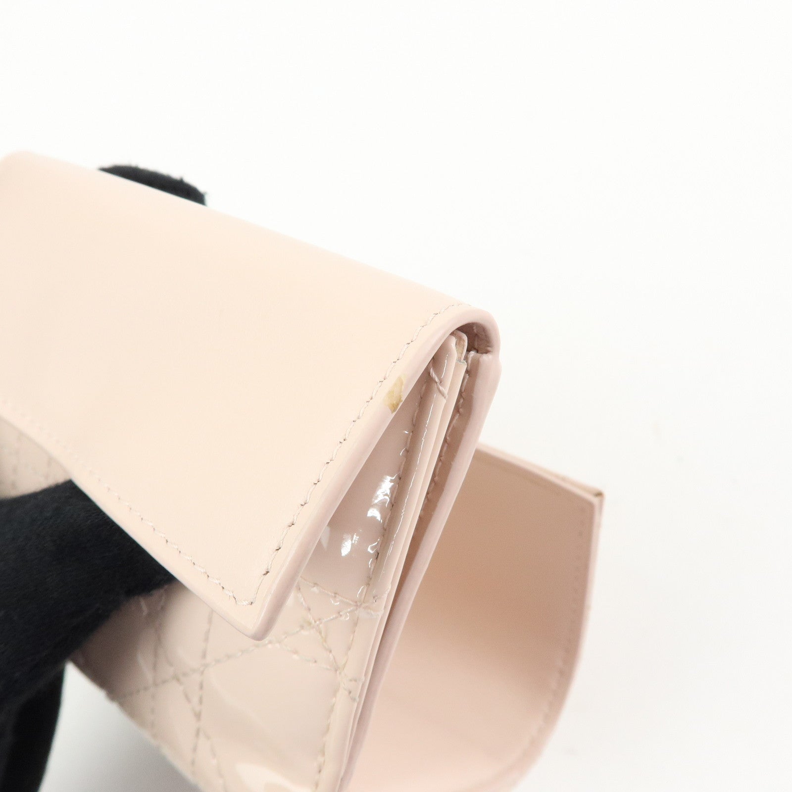Christian Dior Lady Dior Cannage Patent Leather Lotus Wallet Pink