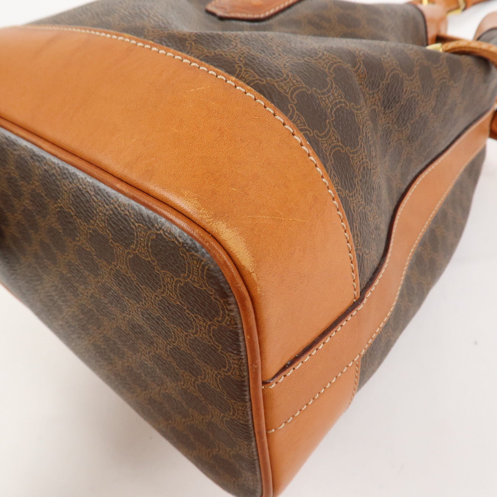 CELINE Macadam PVC Leather Drawstring Shoulder Bag Brown