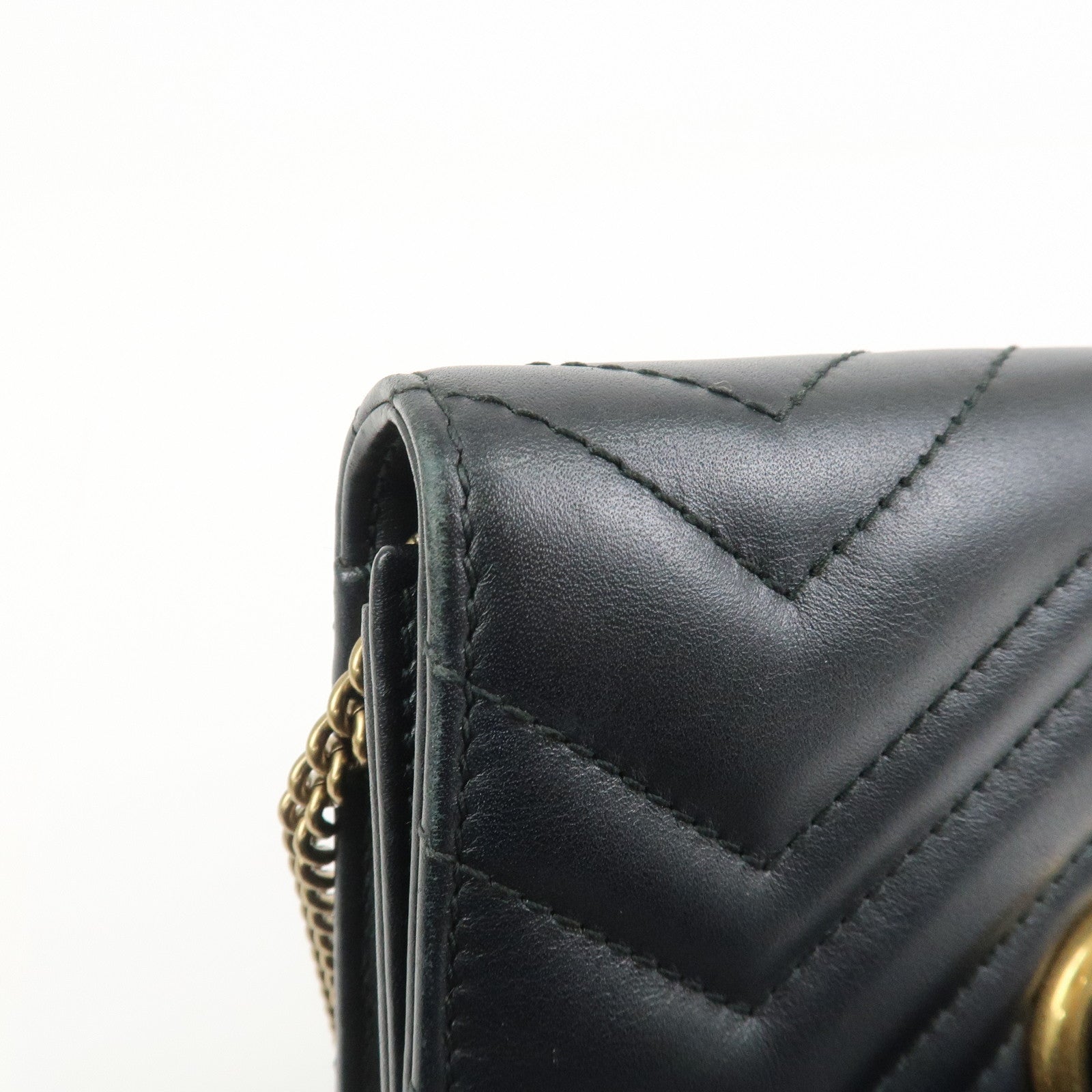 GUCCI GG Marmont Leather Chain Shoulder Bag Black Gold 488426