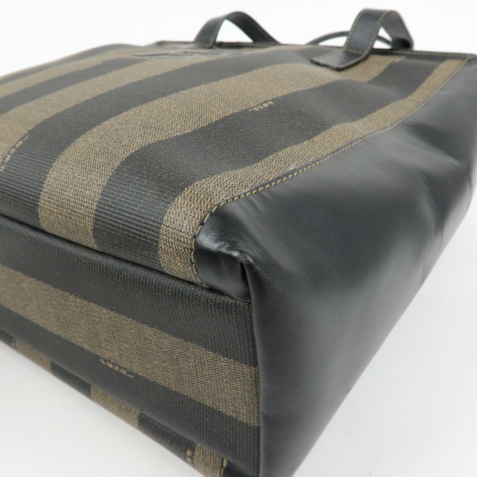 FENDI Pequin PVC Leather 2Way Bag Tote Bag Black Brown 14457