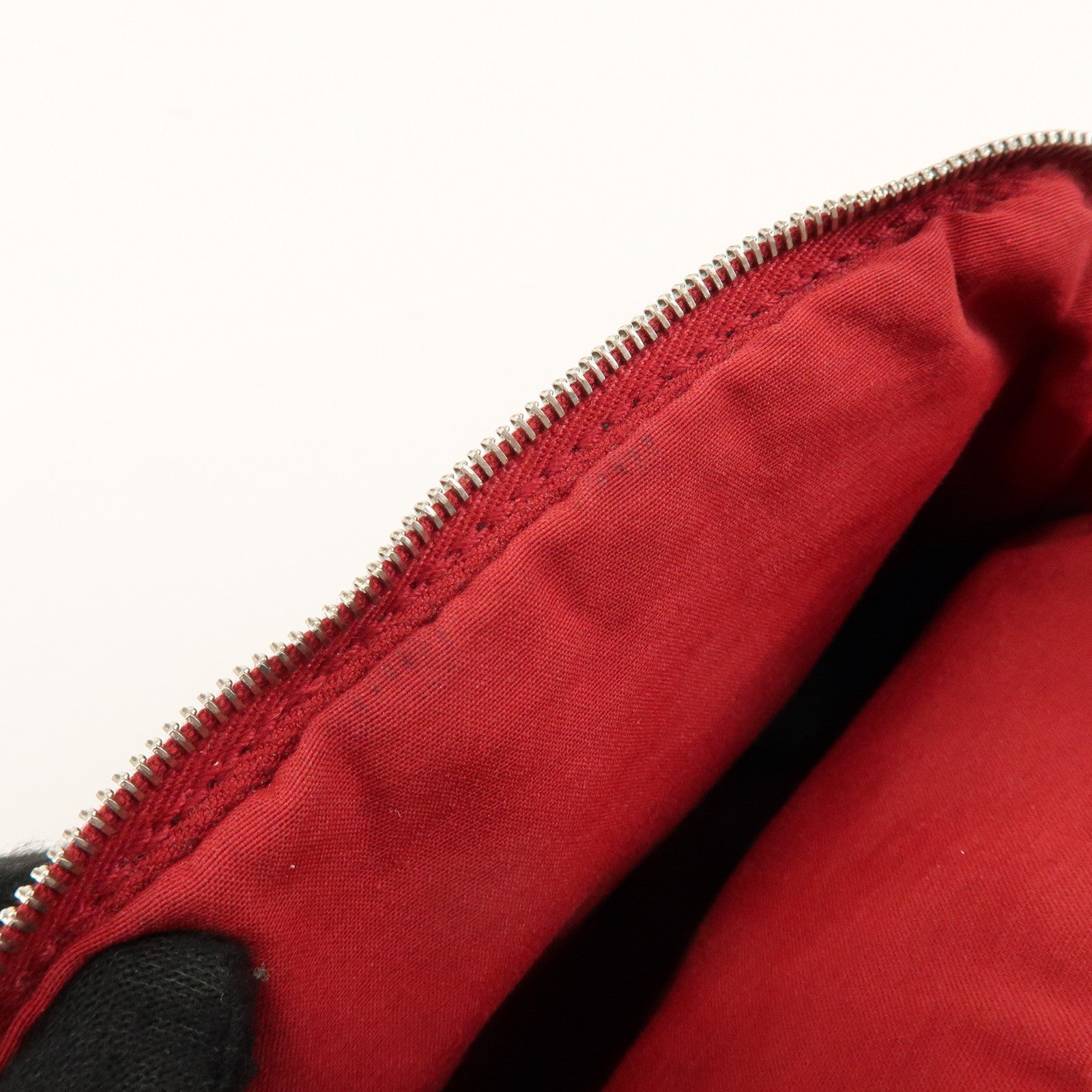 HERMES Bolide Pouch MM Wool Leather Cosmetic Pouch Black Red