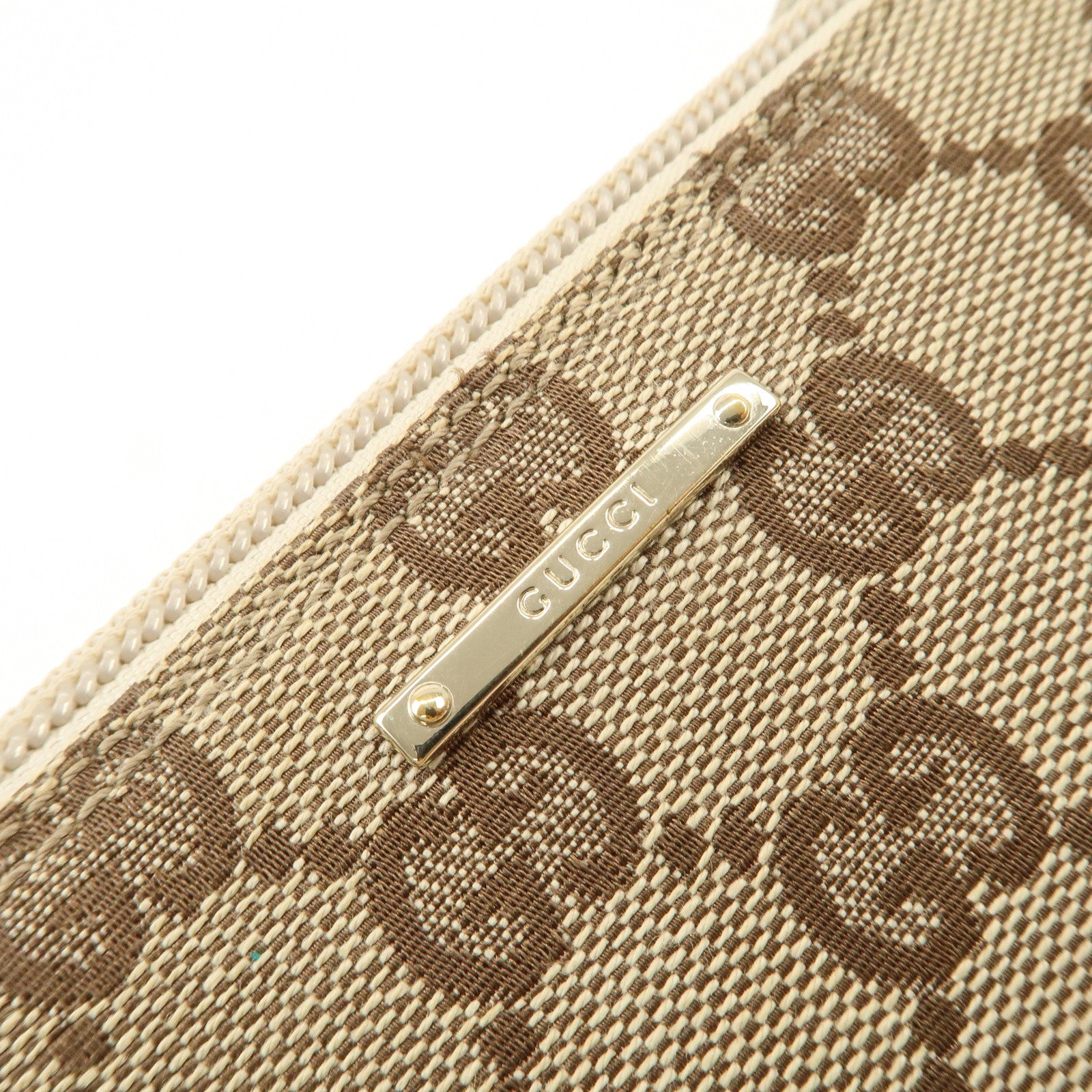 GUCCI Boat Bag GG Canvas Leather Bag Hand Bag Pouch Beige Ivory 07198 Used