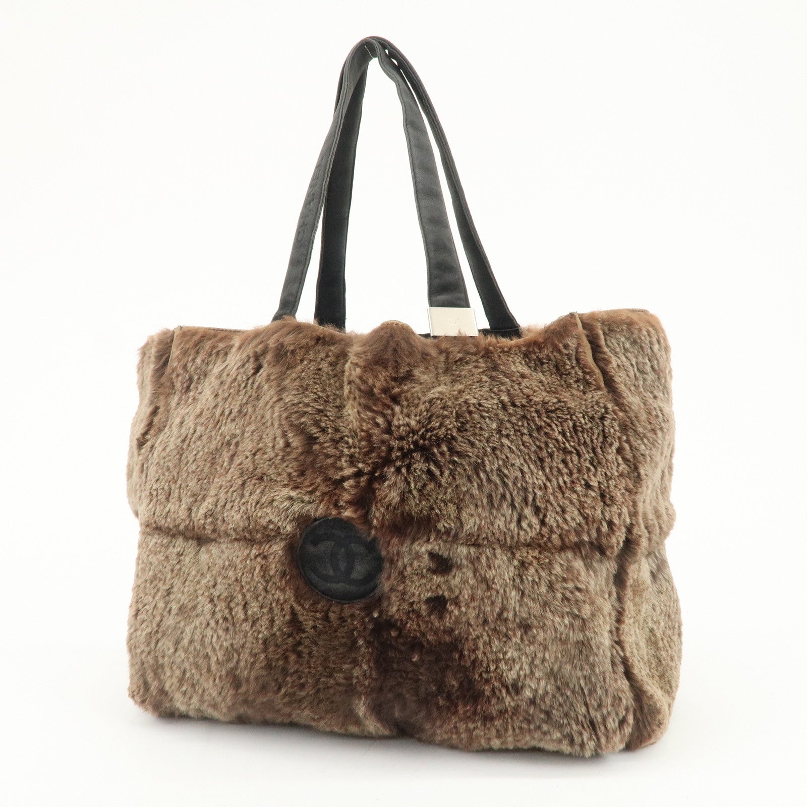 CHANEL COCO Mark Lapin Suede Tote Bag Hand Bag Shoulder Bag Brown