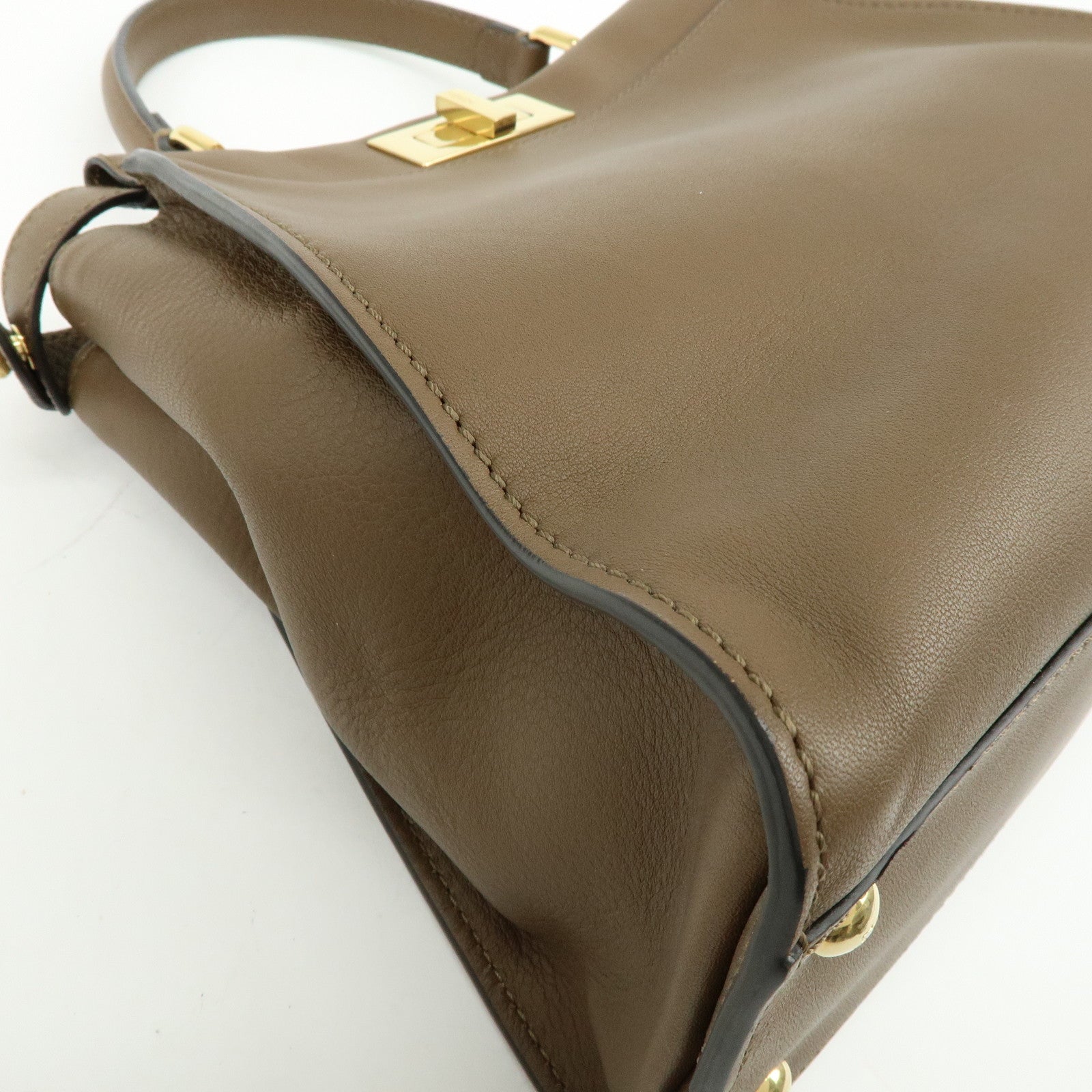 FENDI Peekaboo Leather 2Way Bag Hand Shoulder Bag Brown 8BN290