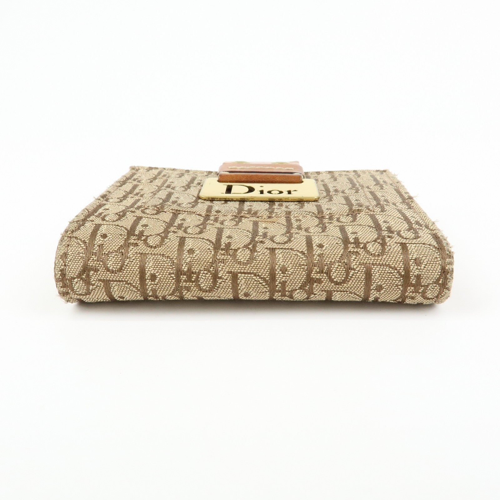 Christian Dior Trotter Canvas Leather Bi-fold Compact Wallet Beige