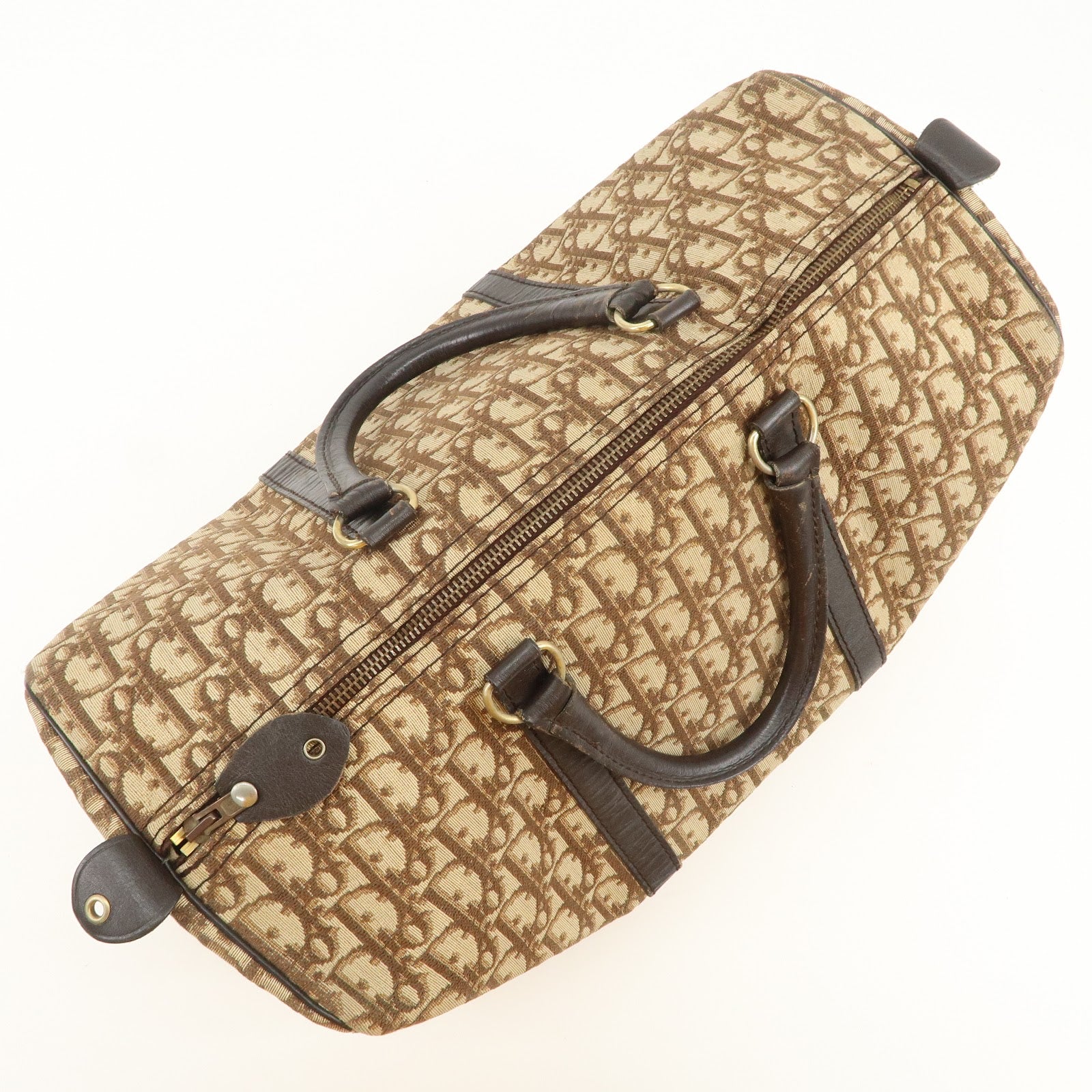 Christian Dior Trotter Jacquard Canvas Boston Bag Hand Bag Brown