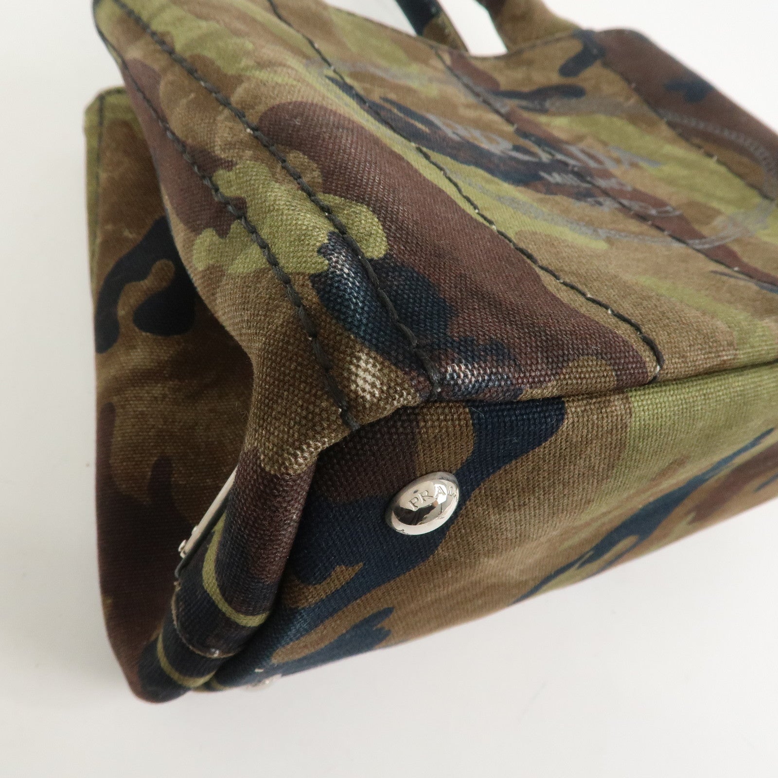 PRADA Logo Canapa Mini Canvas 2Way Bag Hand Bag Brown Green 1BG439