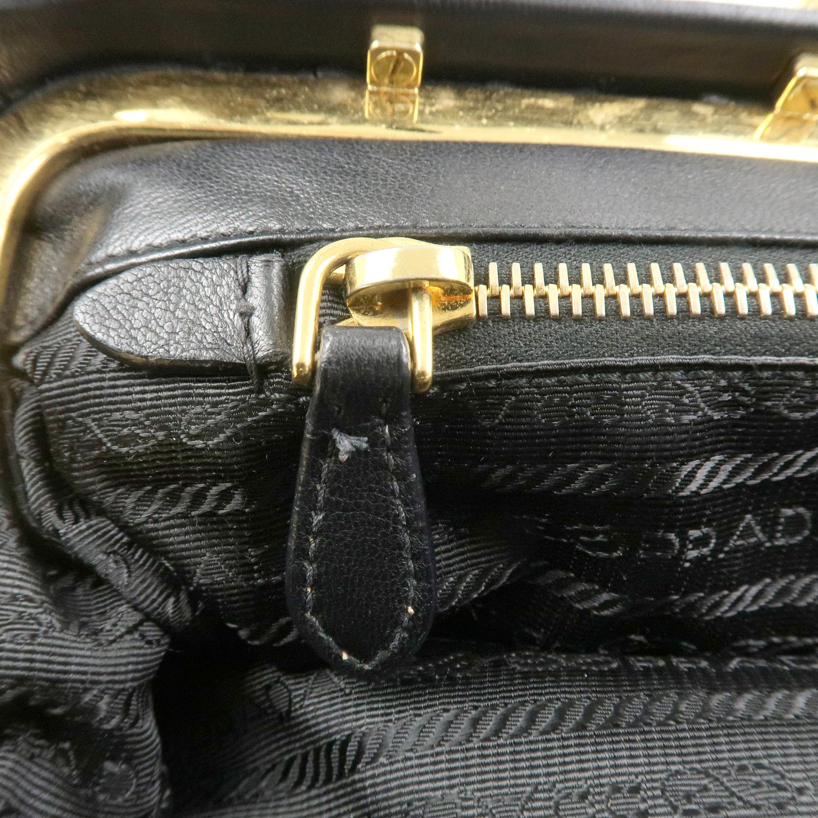 PRADA Logo Nappa Leather Gathered Shoulder Bag Hand Bag Black