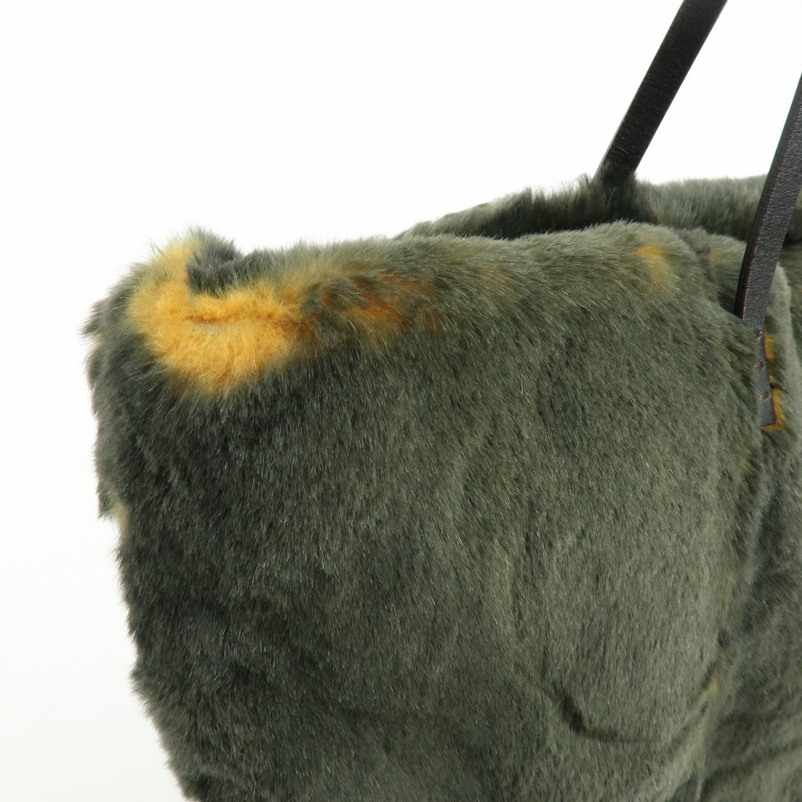 FENDI Fur Leather Tote Bag Hand Bag Brown Yellow 8BH005
