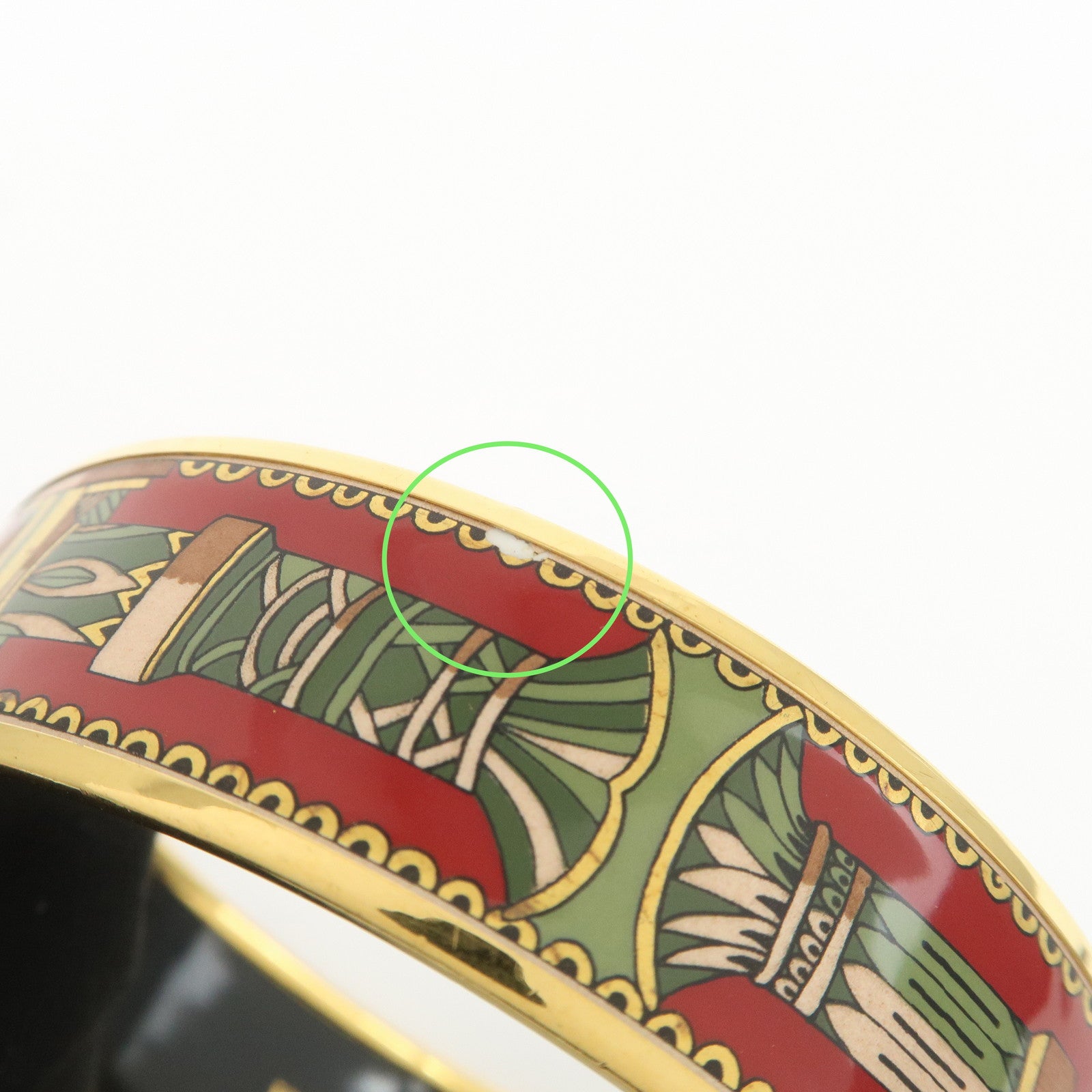 HERMES Email GM Gold Plated Bangle Bracelet Red Green