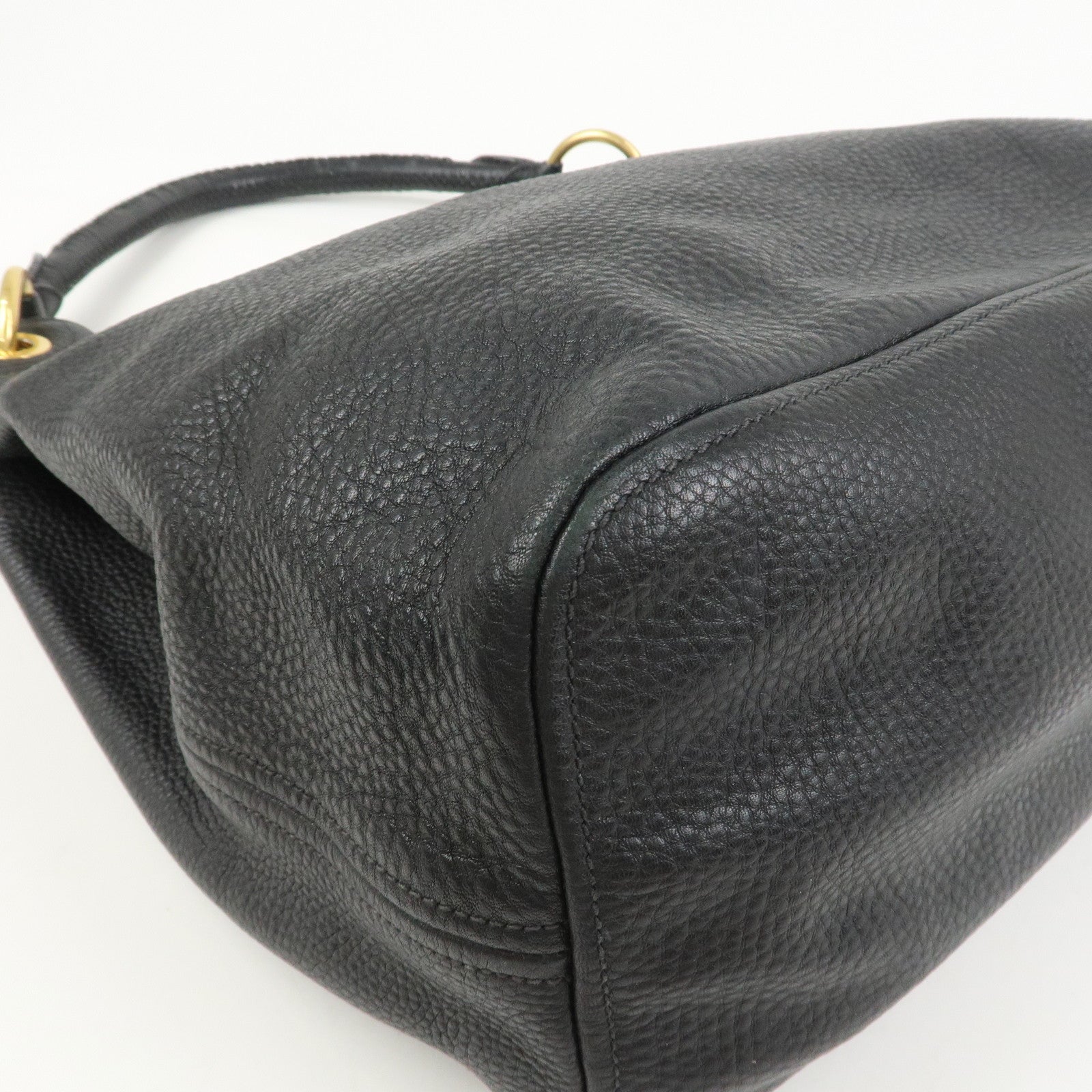 PRADA Logo Leather Shoulder Bag Hand Bag Black