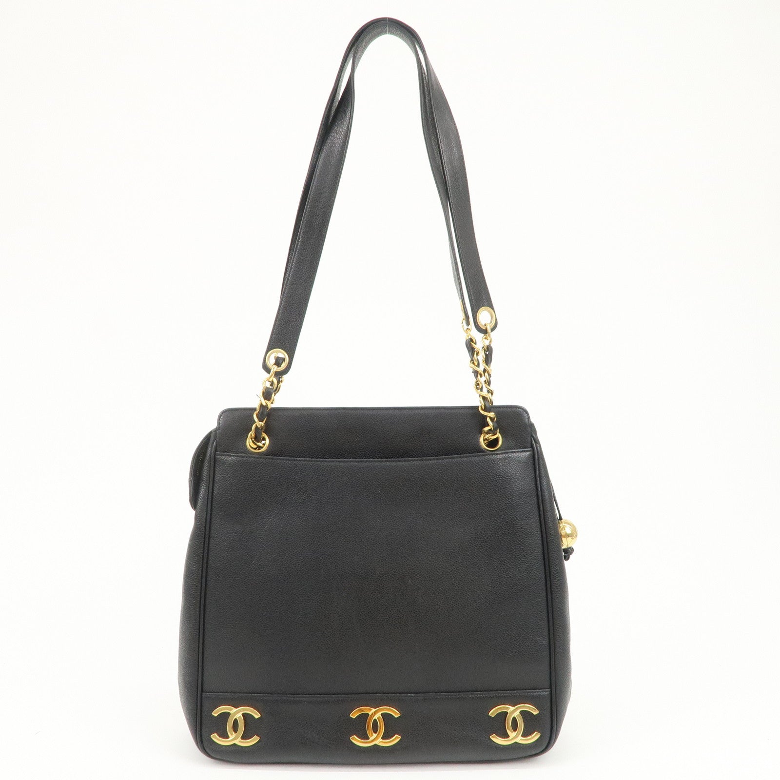 CHANEL Triple COCO Mark Caviarskin Shoulder Bag Tote Bag Black