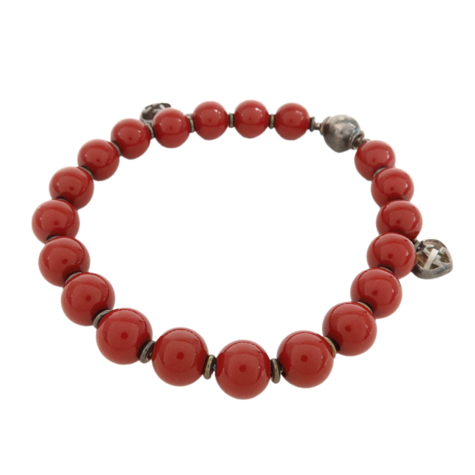GUCCI Lovely Heart Wood Metal Love Britt Beads Bracelet Red 286673