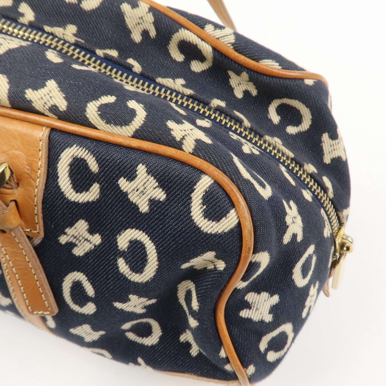 CELINE C Macadam Canvas Leather Shoulder Bag Hand Bag Navy