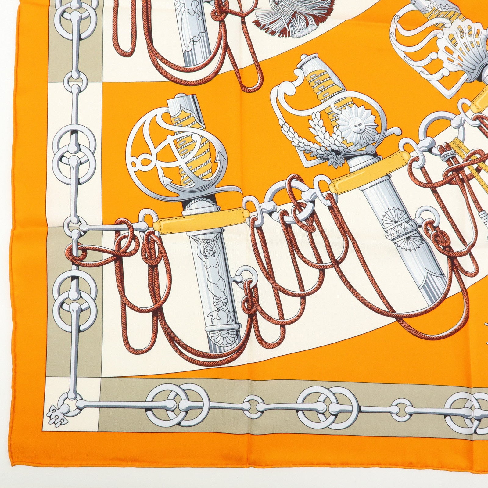 HERMES Carre 90 Silk 100% Scarf Cliquetis Orange Gray