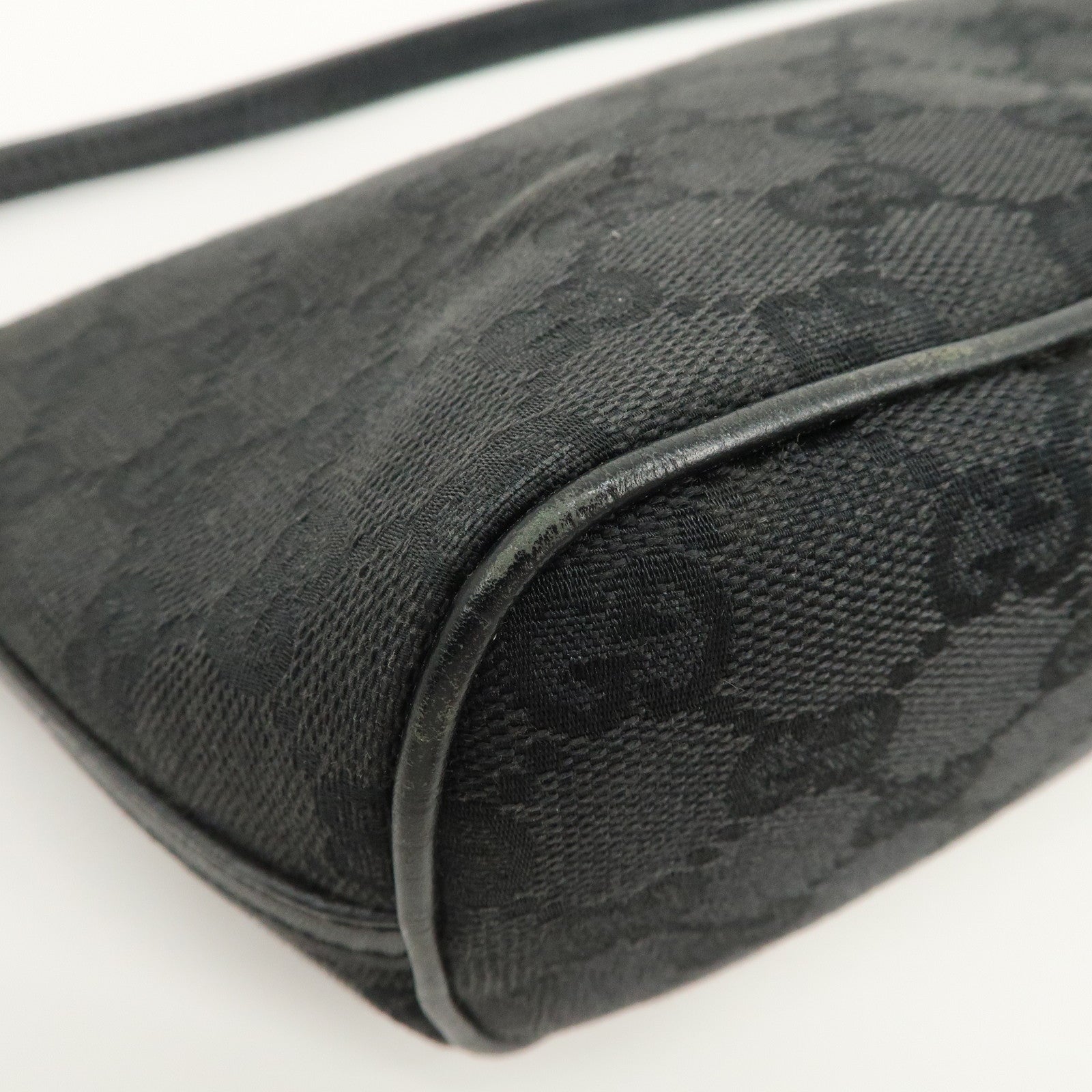 GUCCI Logo GG Canvas Leather Boat Bag Hand Bag Black 07198