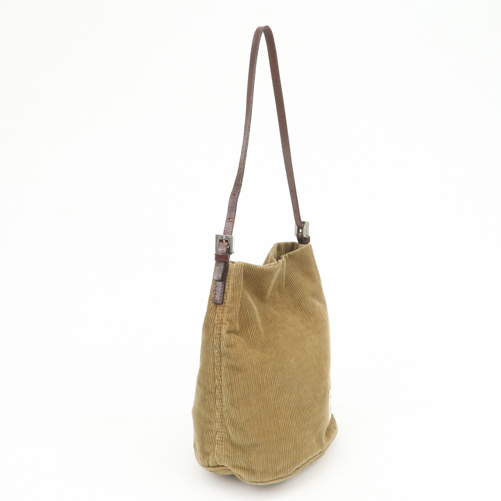FENDI Corduroy Leather Shoulder Bag Hand Bag Brown 26778