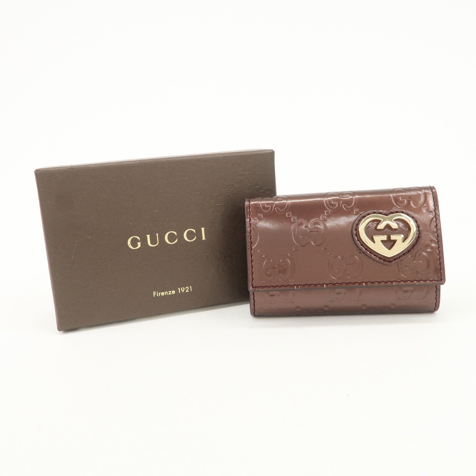 GUCCI Lovely Heart Guccissima Leather 6 Rings Key Case Brown 257217