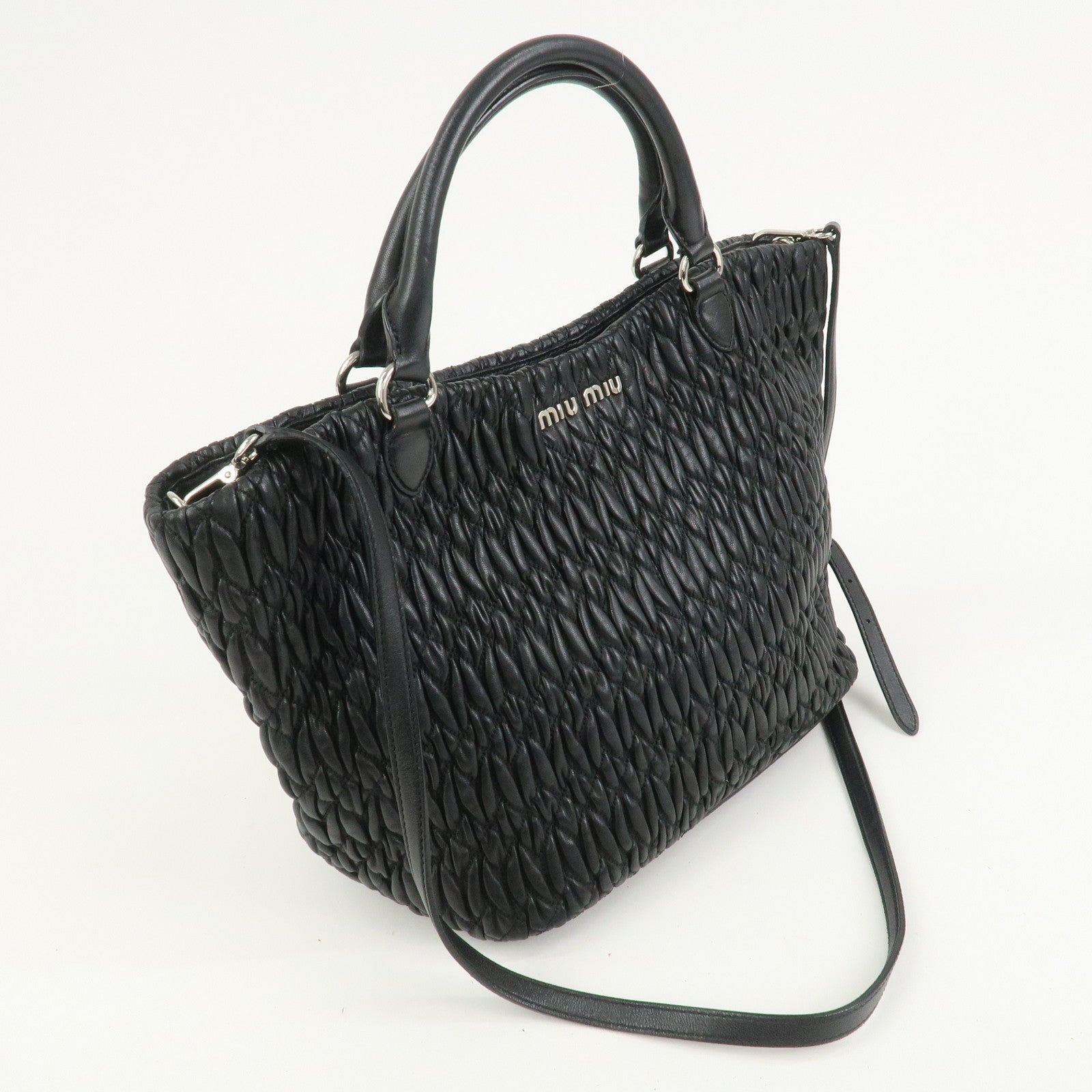 MIU MIU Matelasse Nappa Crystal 2Way Shoulder Bag Black 5BE896