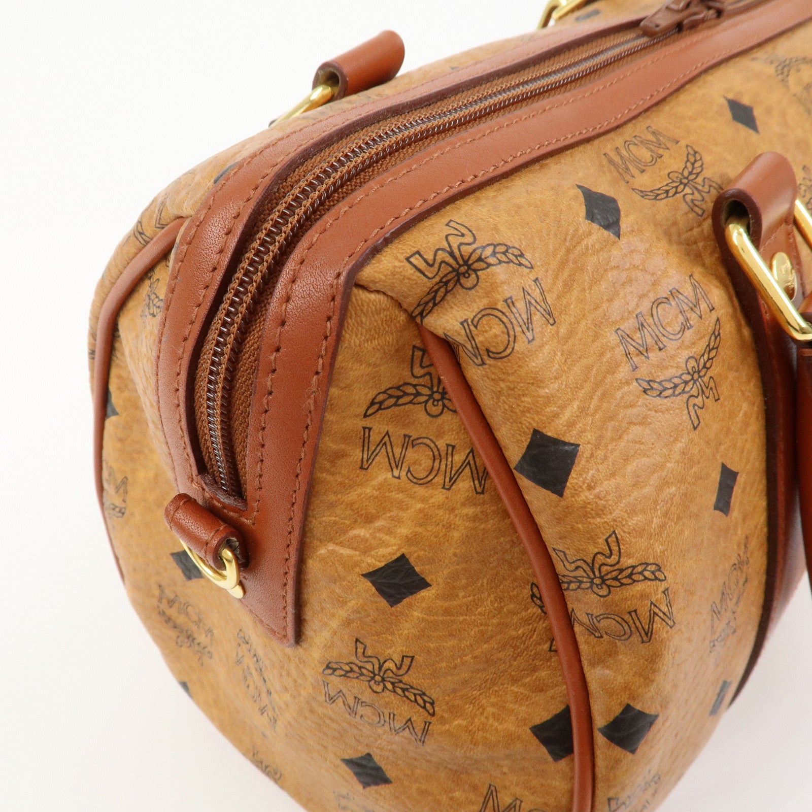 MCM Visetos Logo Leather 2WAY Bag Hand Bag Shoulder Bag Brown
