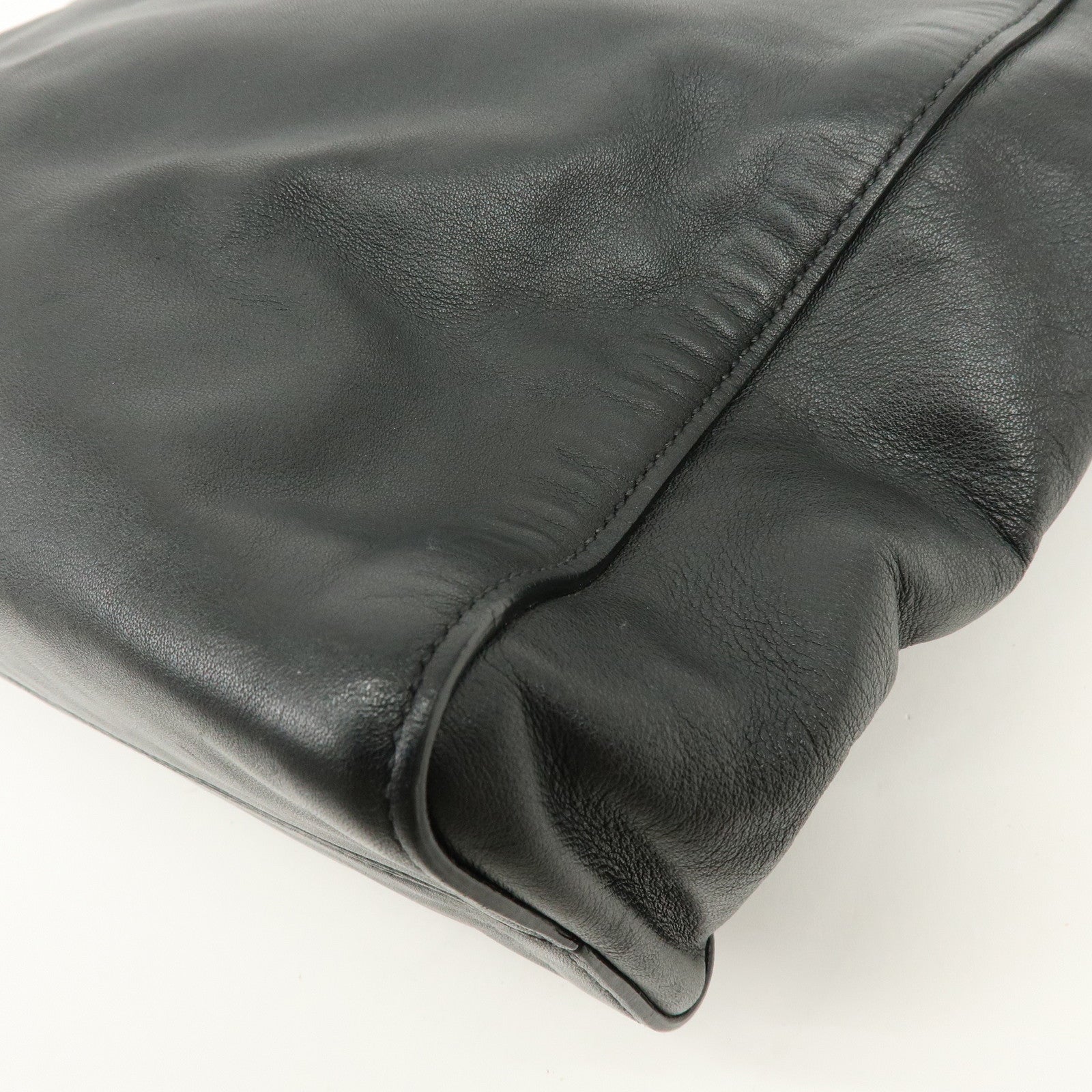 PRADA Triangle Logo Leather Tote Bag Shoulder Bag Black BR5033